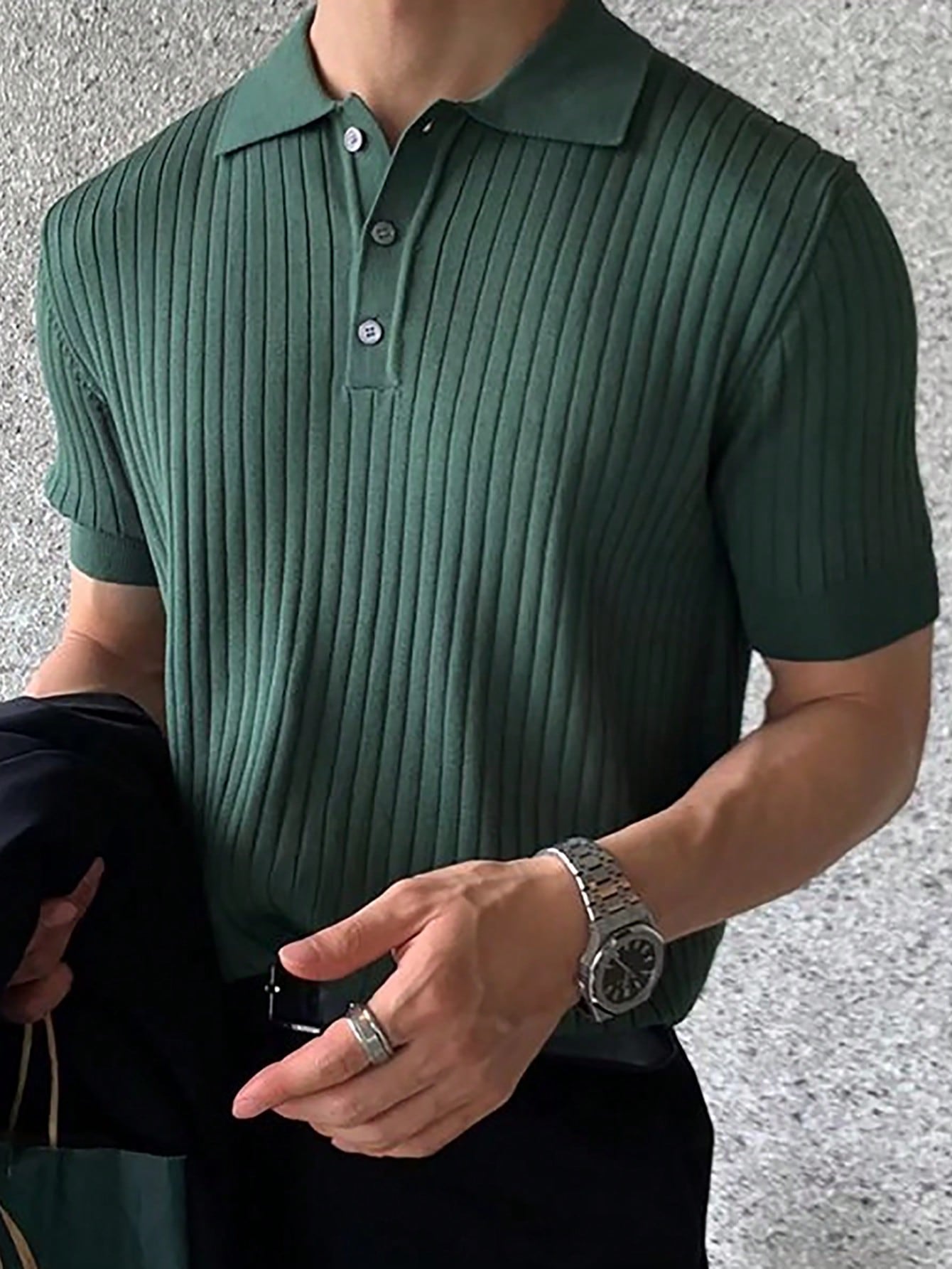 Men's Fashionable Casual Short Sleeve Knitted Textured Shirt