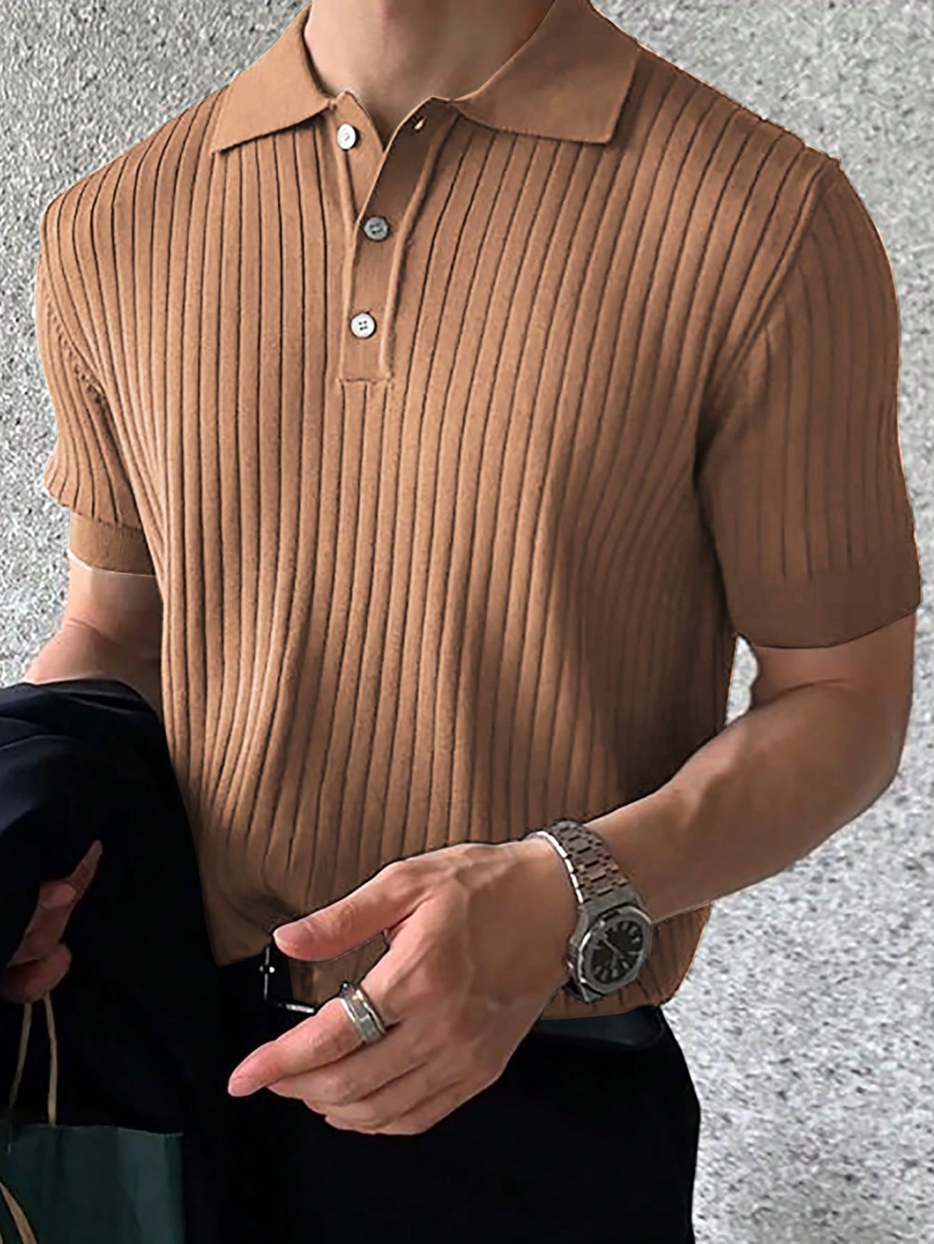 Men's Fashionable Casual Short Sleeve Knitted Textured Shirt