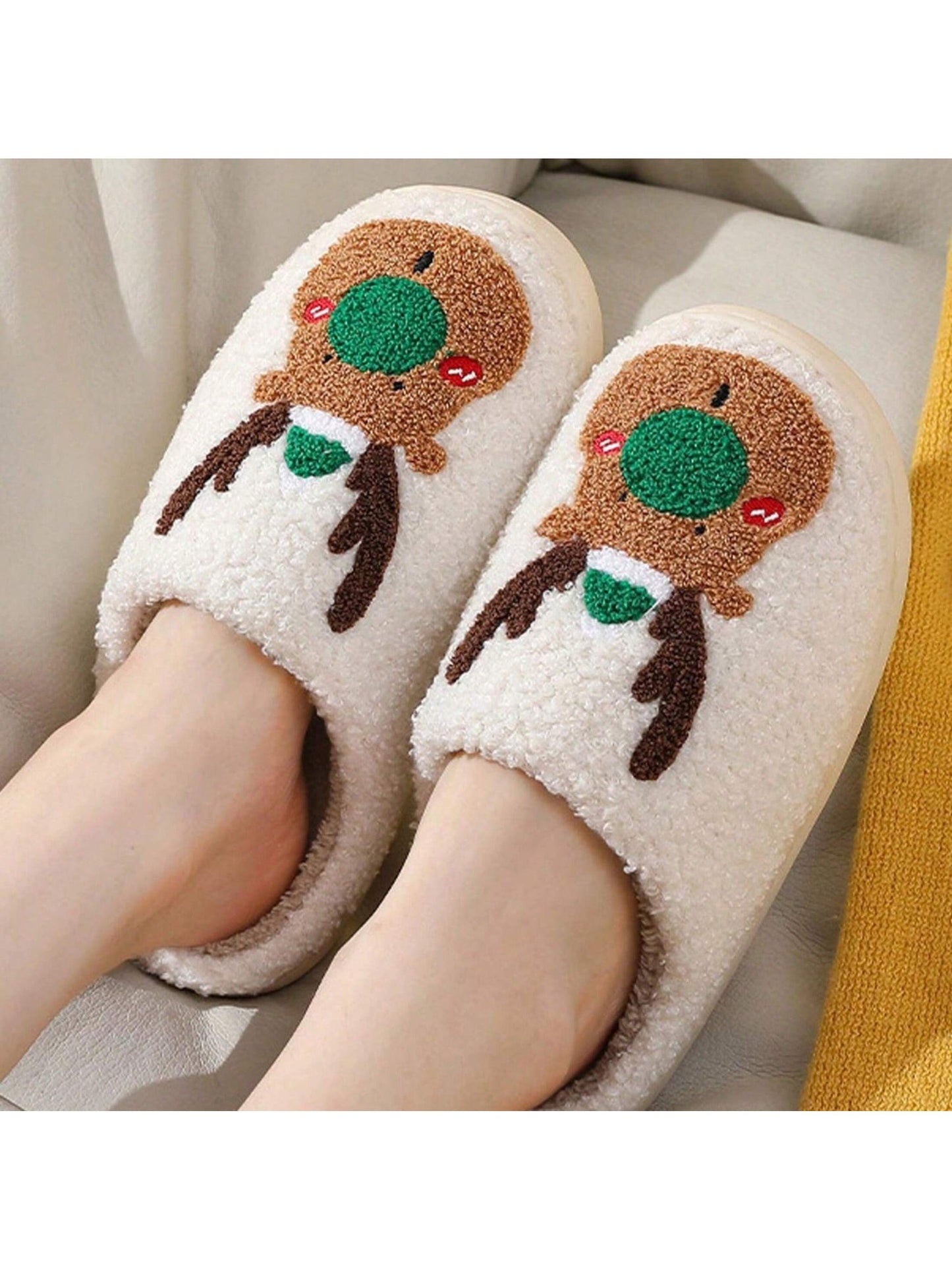 Women Winter Soft Cozy Non-Slip Memory Foam Indoor Outdoor Shoes,Christmas Elk Xmas Slippers Red Moose Cute Cartoon Fuzzy Warm House Slippers