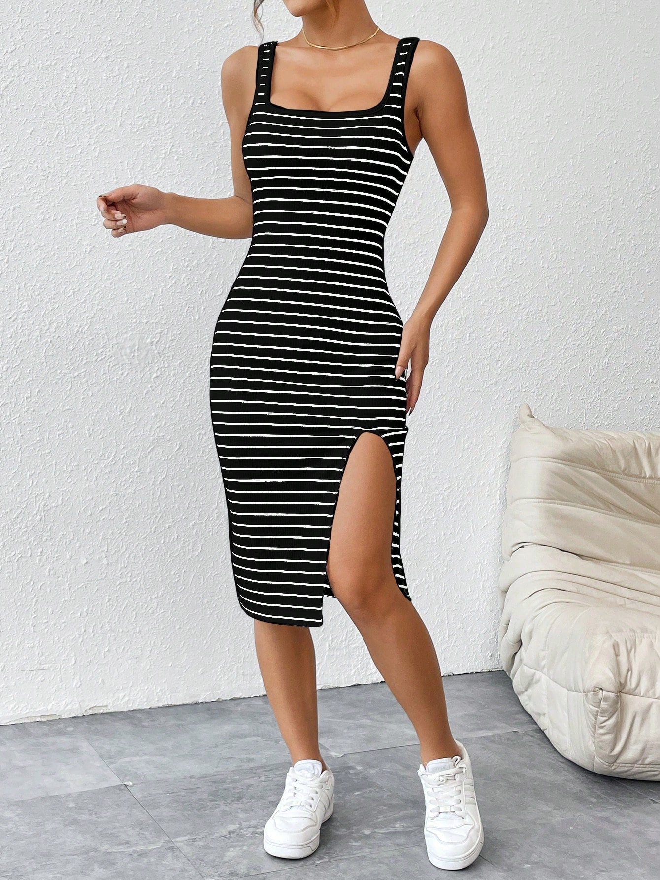 Split Thigh Tank Ribbed Dress