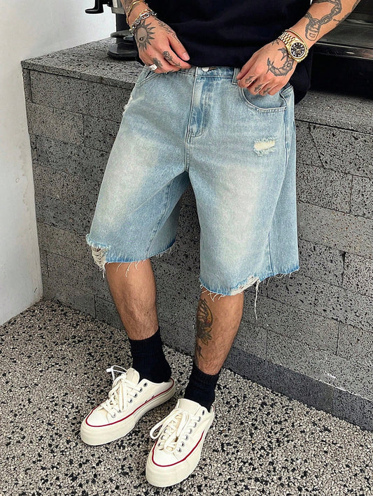 Men's Solid Color Denim Shorts, Summer