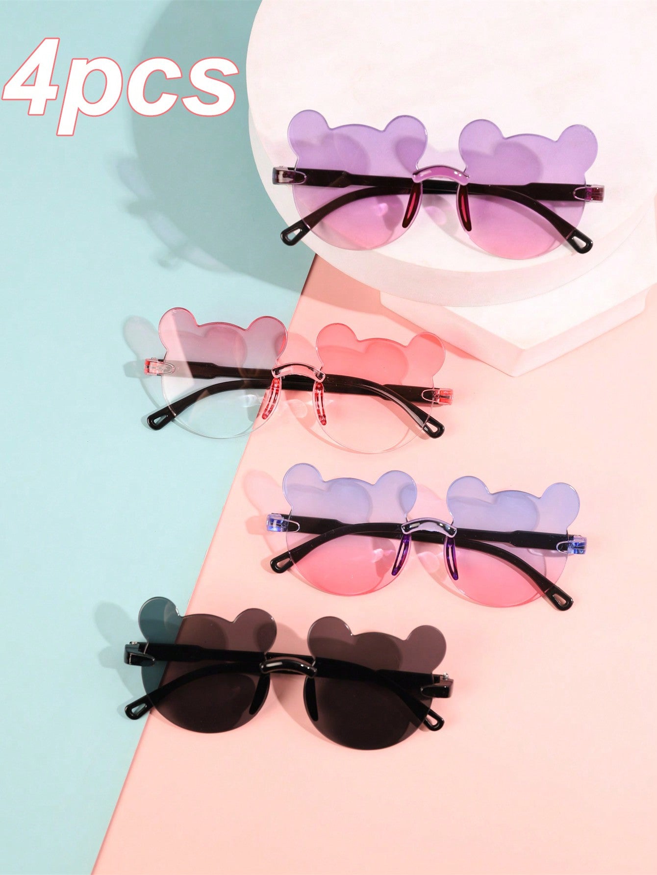 4pcs/1pc Kids' Little Bear Shaped Fashion Glasses For Summer, Perfect For Daily Wear.