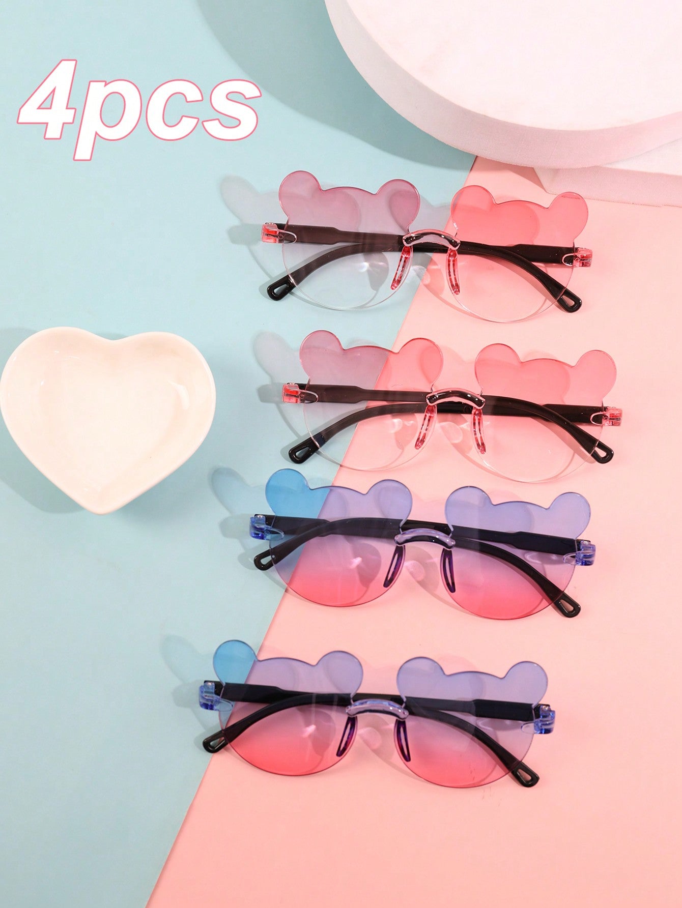 4pcs/1pc Kids' Little Bear Shaped Fashion Glasses For Summer, Perfect For Daily Wear.