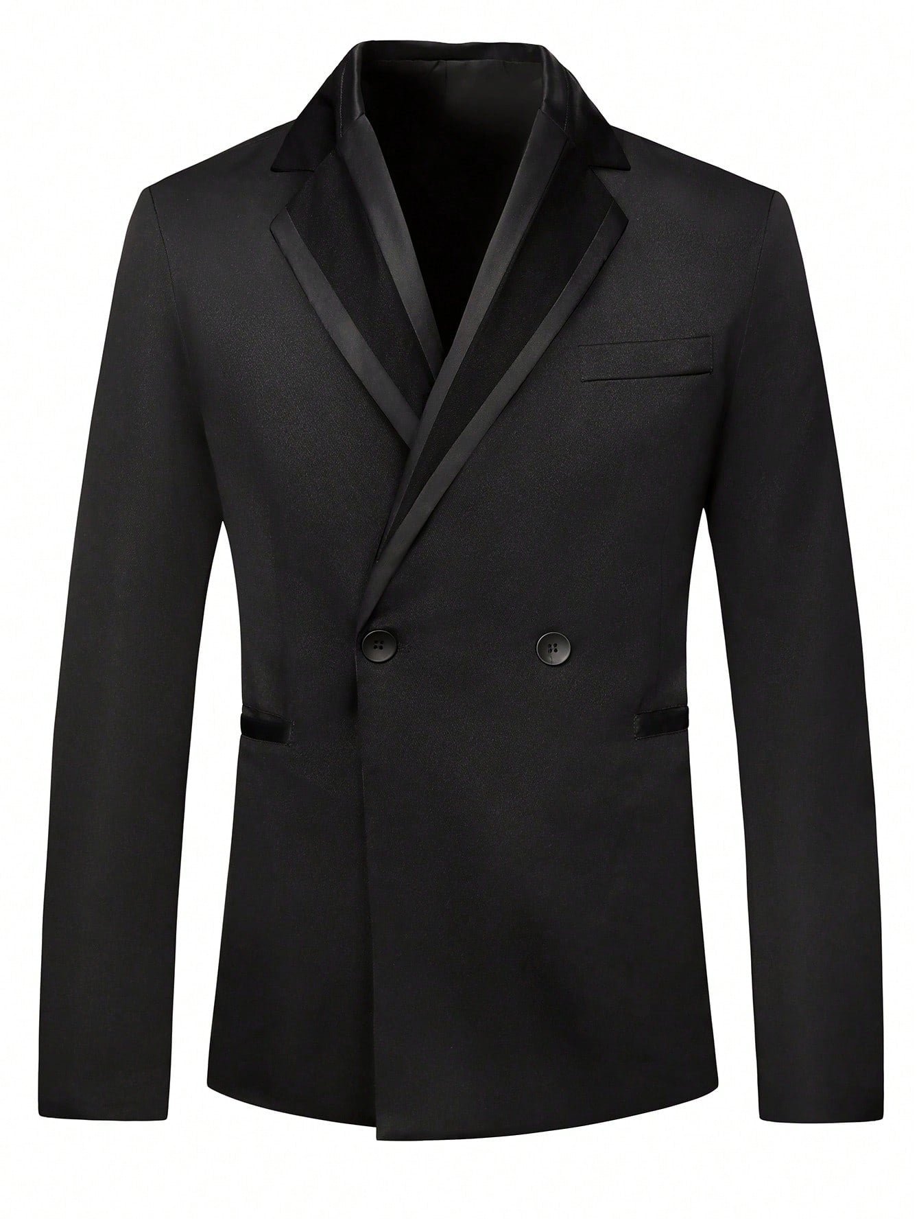 Men Contrast Panel Double Breasted Blazer