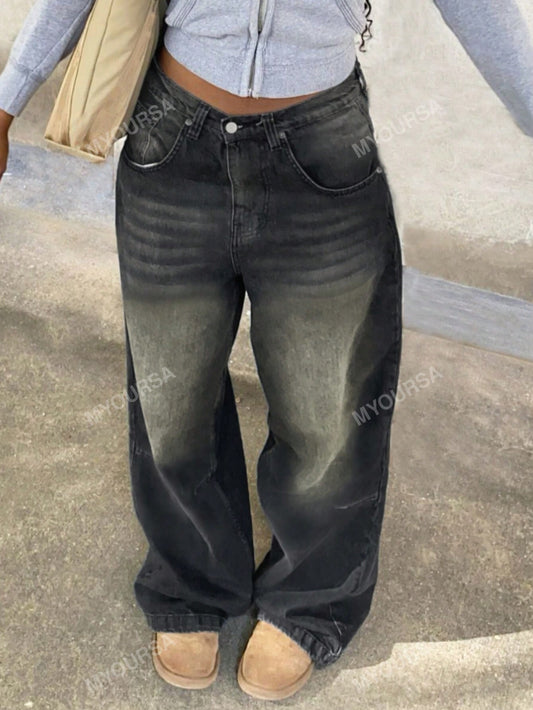 Distressed Baggy Washed Wide Leg Jeans