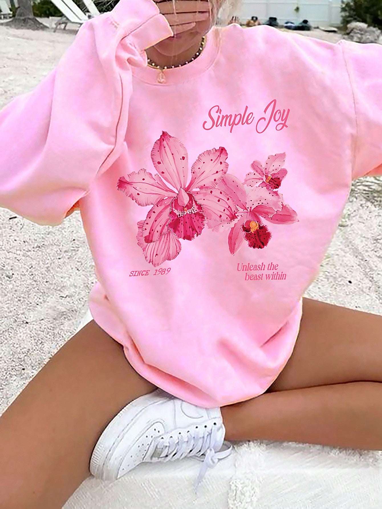 Women's Loose Fit Floral Print Vacation Leisure Sweatshirt, Fall Top