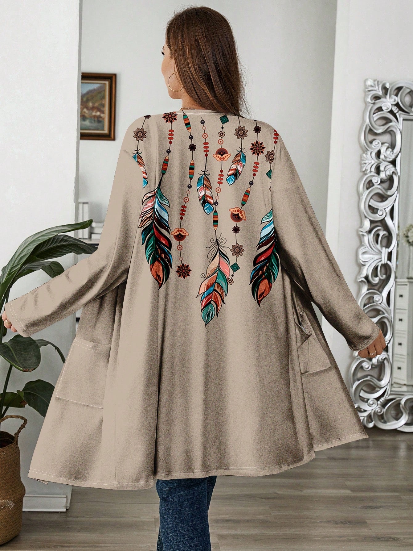 Plus Size Women's Loose Long Sleeve Cardigan Suitable For Summer