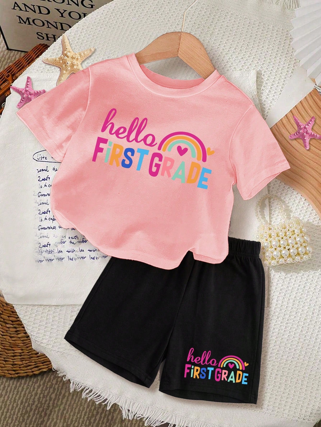 Young Girl Casual Simple Letter Pattern Short-Sleeved Shorts Two-Piece Suit Suitable For Summer