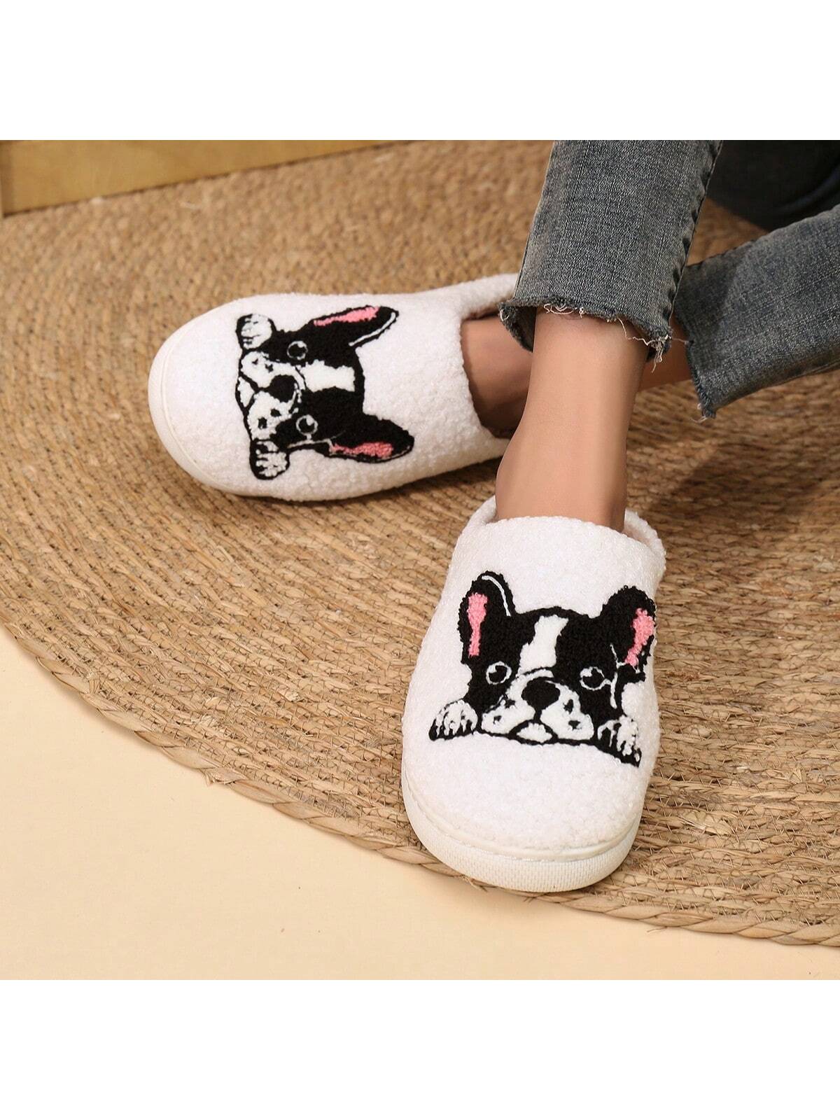 Women's Casual Plush House Slippers With Embroidered Strawberry Design, Autumn-Winter Style