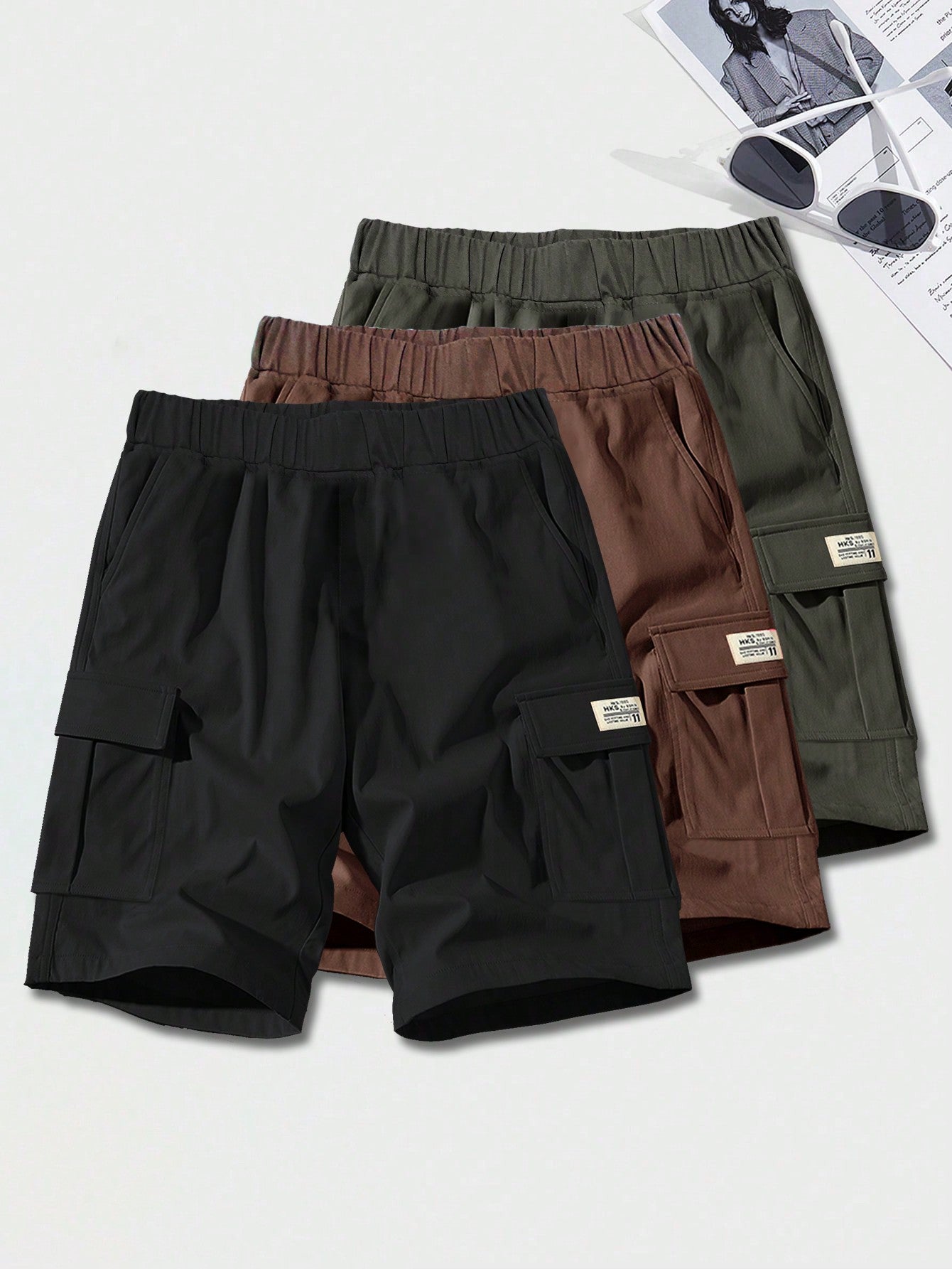 3pcs Boys' Casual Sports Outdoor Pocketed Utility Shorts, Spring Autumn