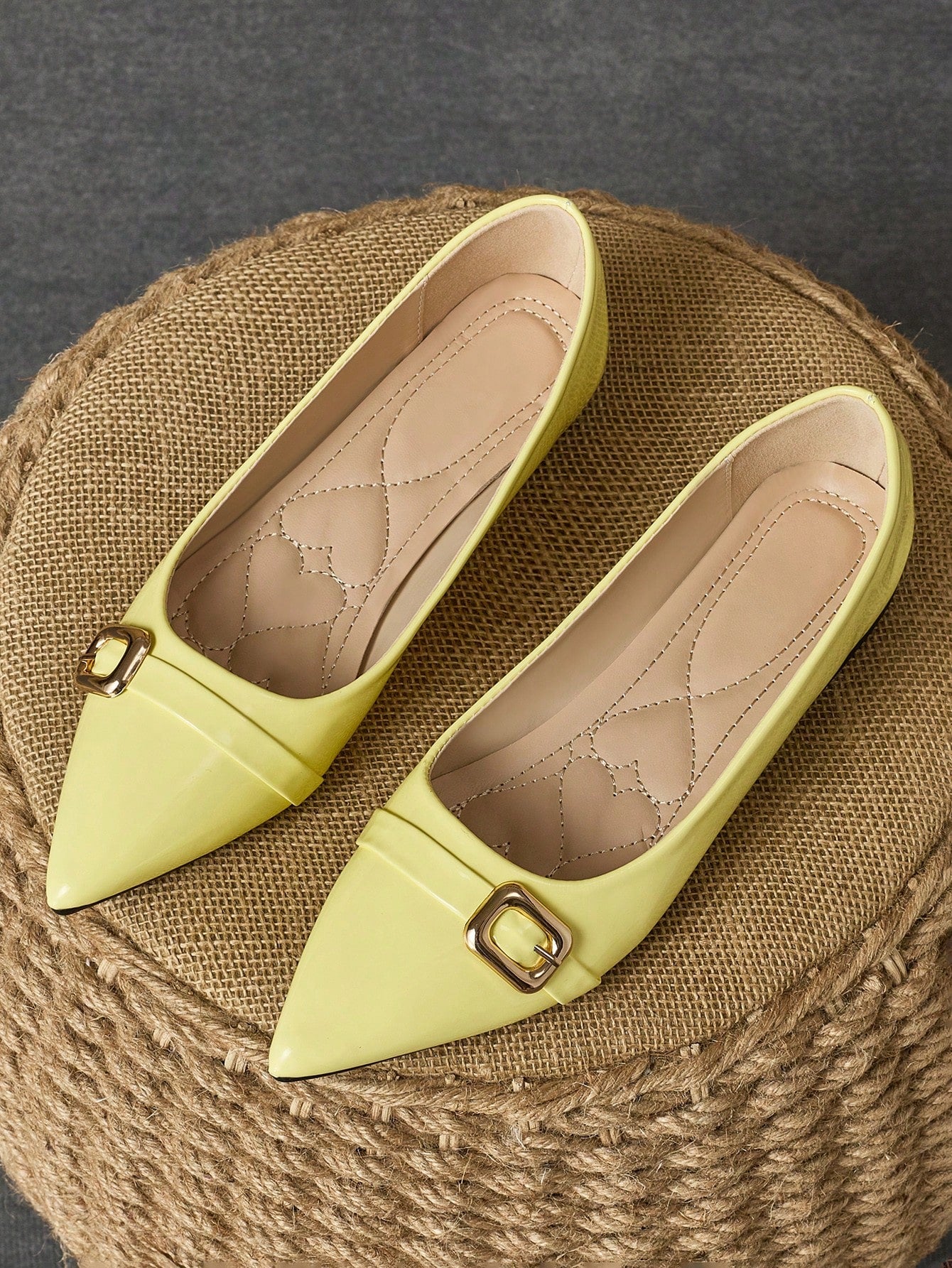 Women's Pointed Toe Slip-On Casual Flat Shoes, Mustard Yellow, Suitable For Party, Daily Wear, Outdoor Activities