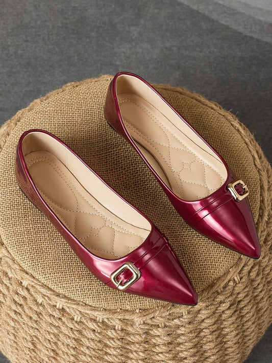 Women's Pointed Toe Slip-On Ballet Flats, Burgundy Casual, Formal, Daily Outdoor Wear Versatile Shoes