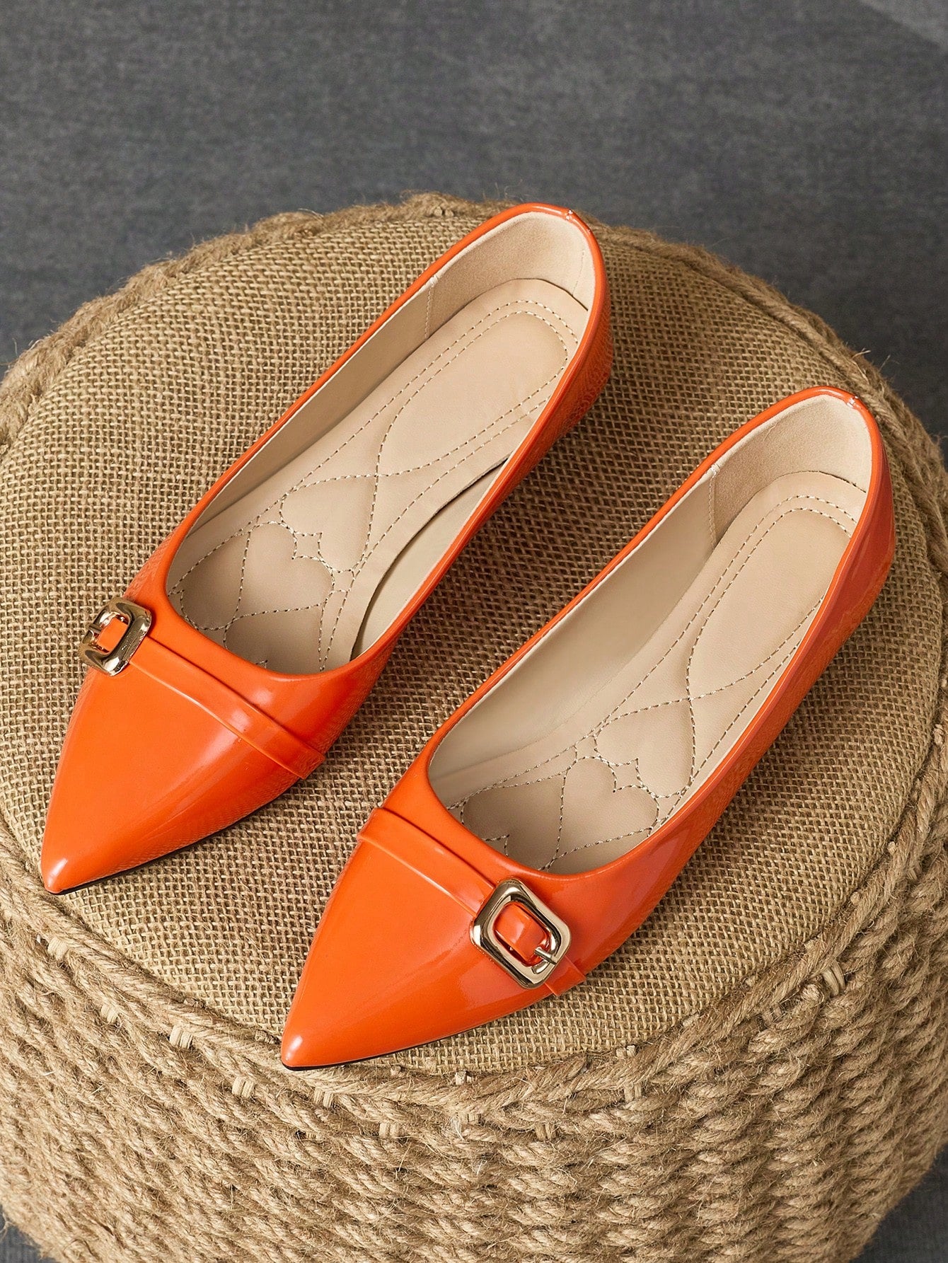 Women's Pointed Toe Flat Ballet Slip-On Shoes, Orange Casual Daily Outdoor Leisure Party Flats