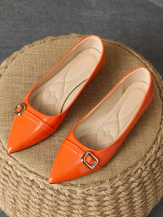 Women's Pointed Toe Flat Ballet Slip-On Shoes, Orange Casual Daily Outdoor Leisure Party Flats