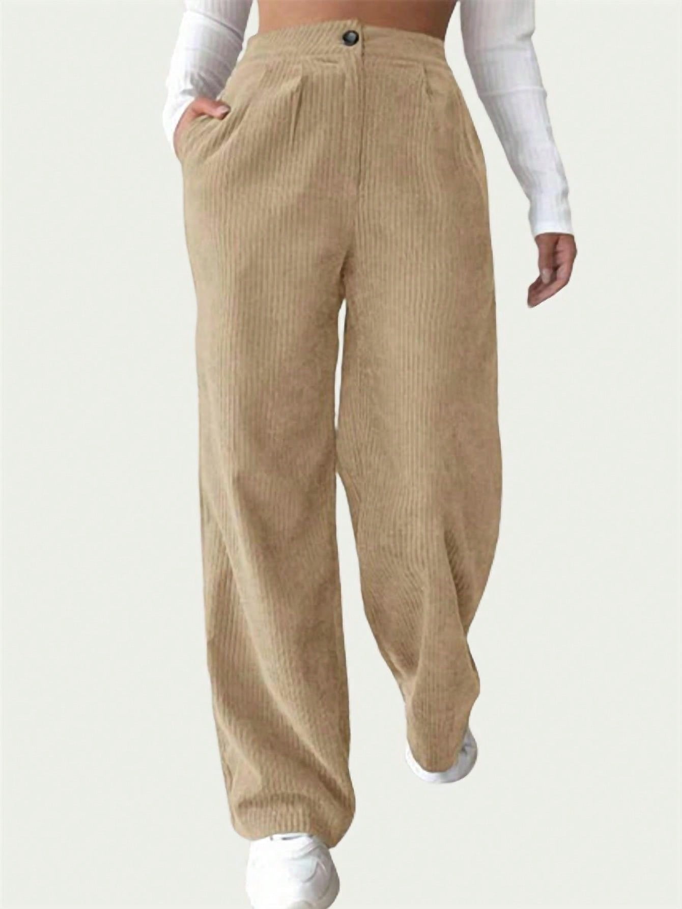 TREND SHOP HIGH-WAIST PLEATED CORDUROY PANTS