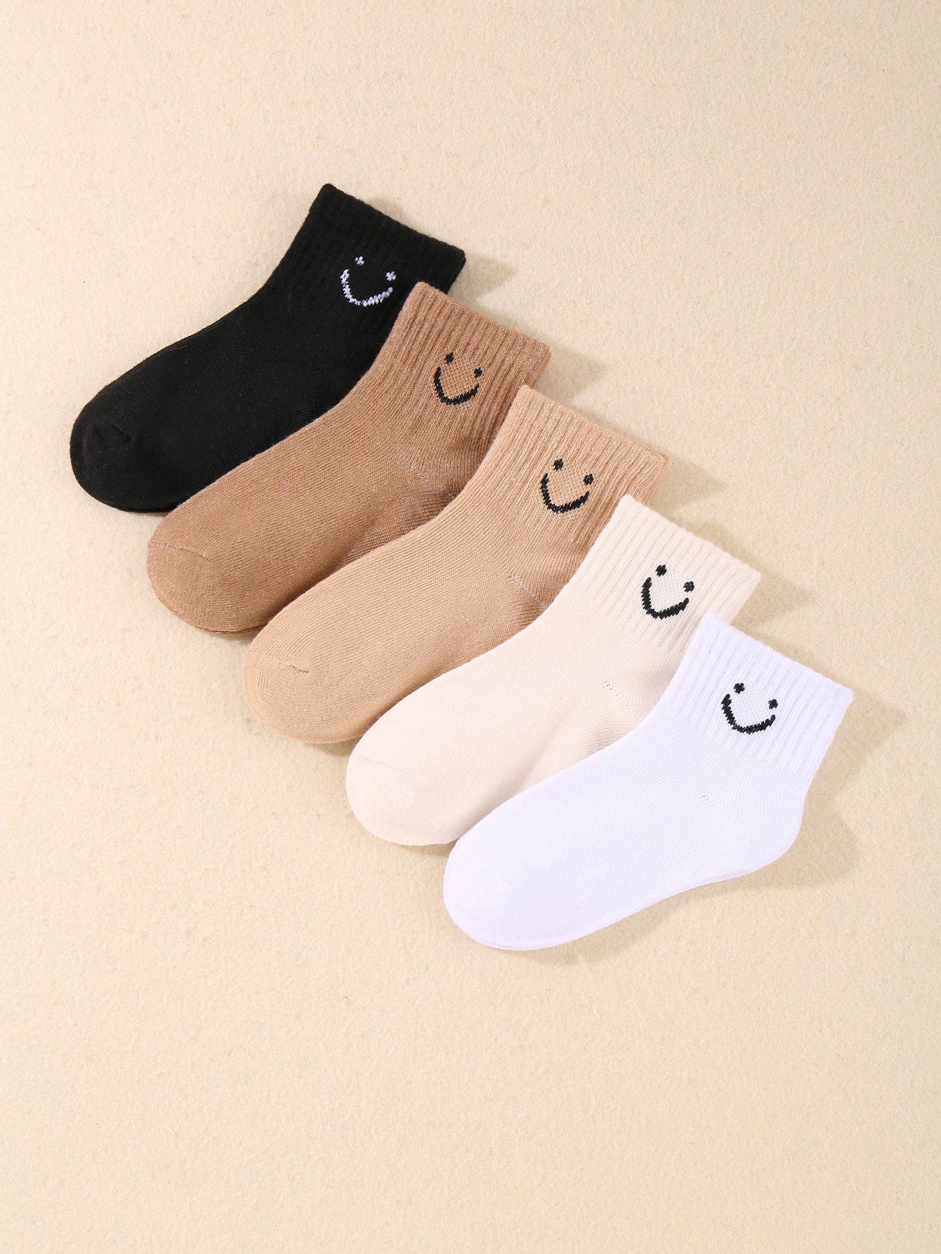 10pairs Children's Random Color Solid Smile Face Design Athletic Cute Mid-Calf Socks For Daily Wear