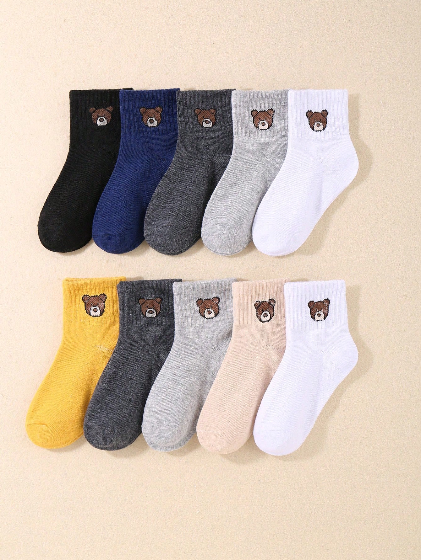 10pairs Children's Random Color Solid Smile Face Design Athletic Cute Mid-Calf Socks For Daily Wear