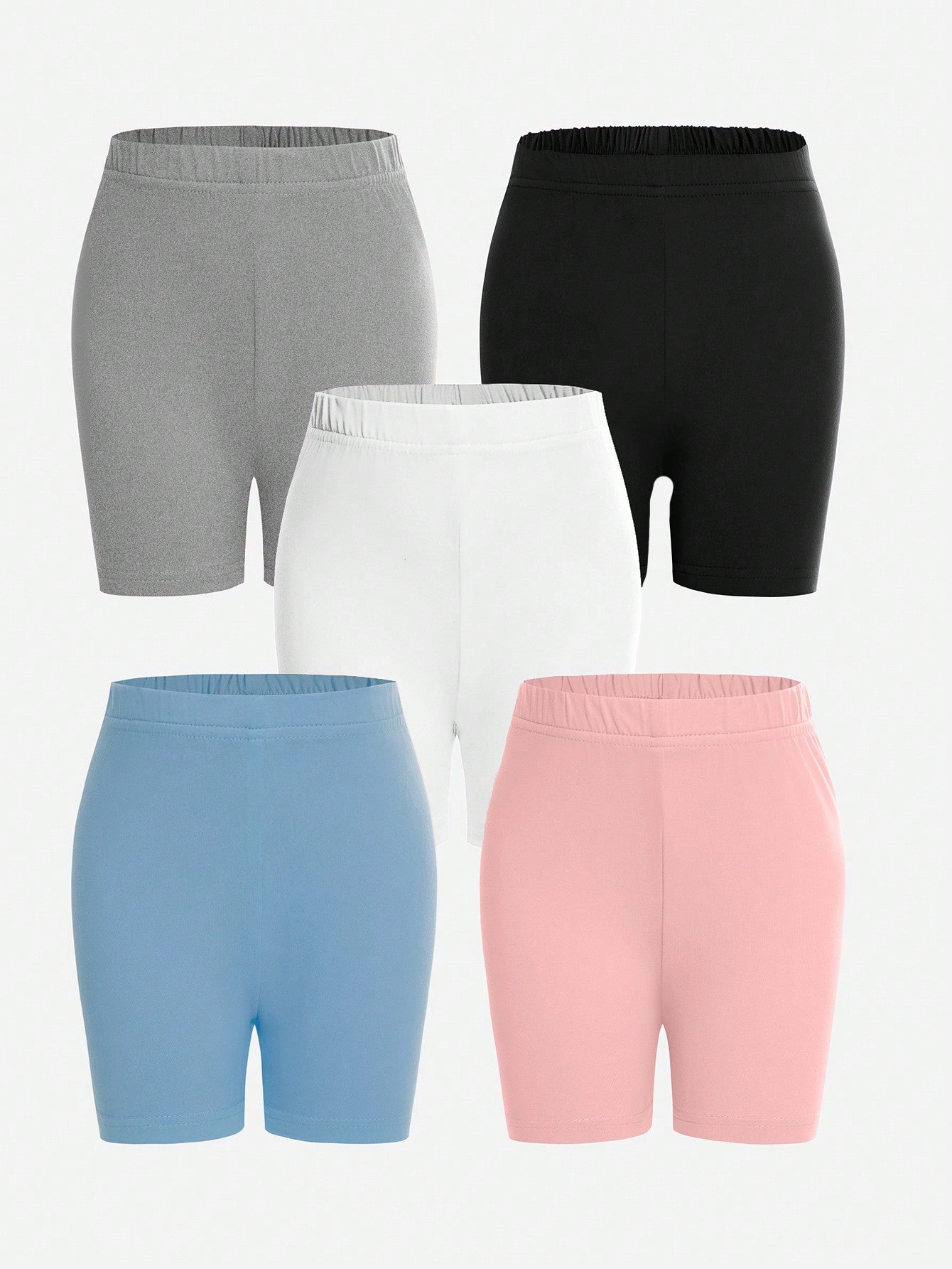 Young Girls' Simple Multi-Color Tight-Fit 5-Pack Combination Shorts Leggings