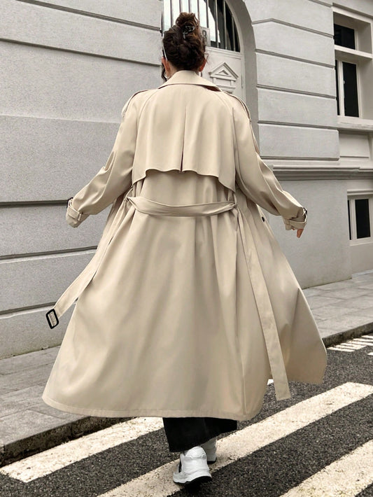 Plus Size Long Windbreaker Coat For Early Autumn