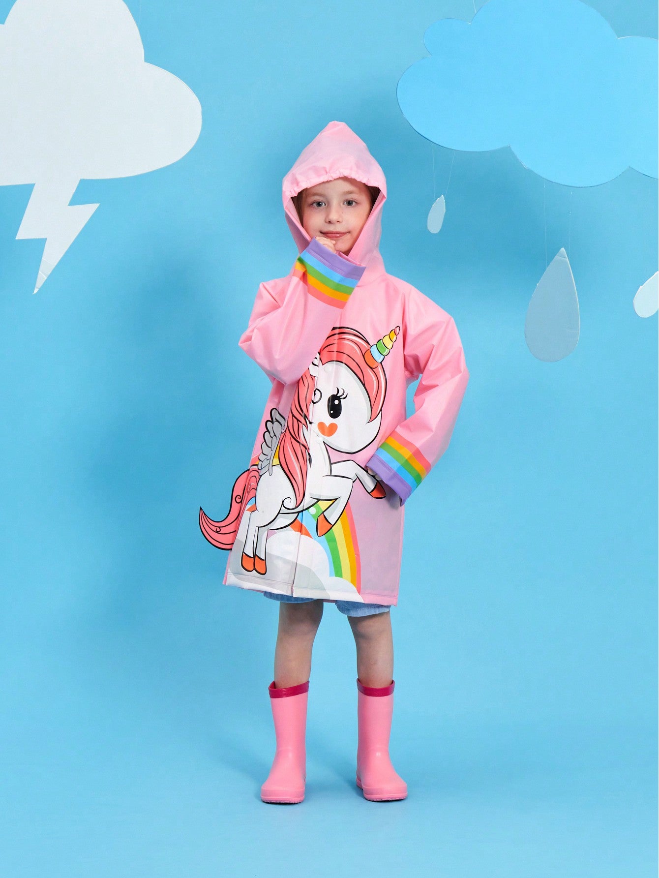 Kids' Cute Unicorn Rainbow Sleeve Outdoor Hiking Waterproof Raincoat For All Seasons