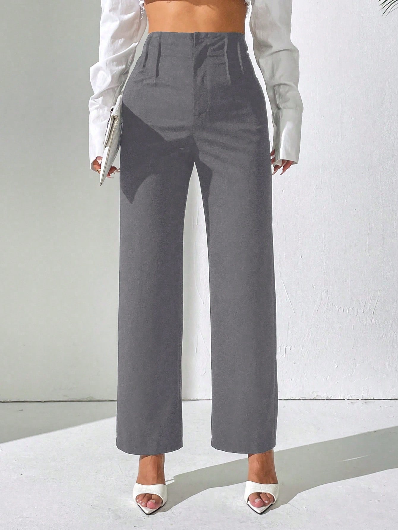 Women's Solid Color Pleated Casual Straight Pants