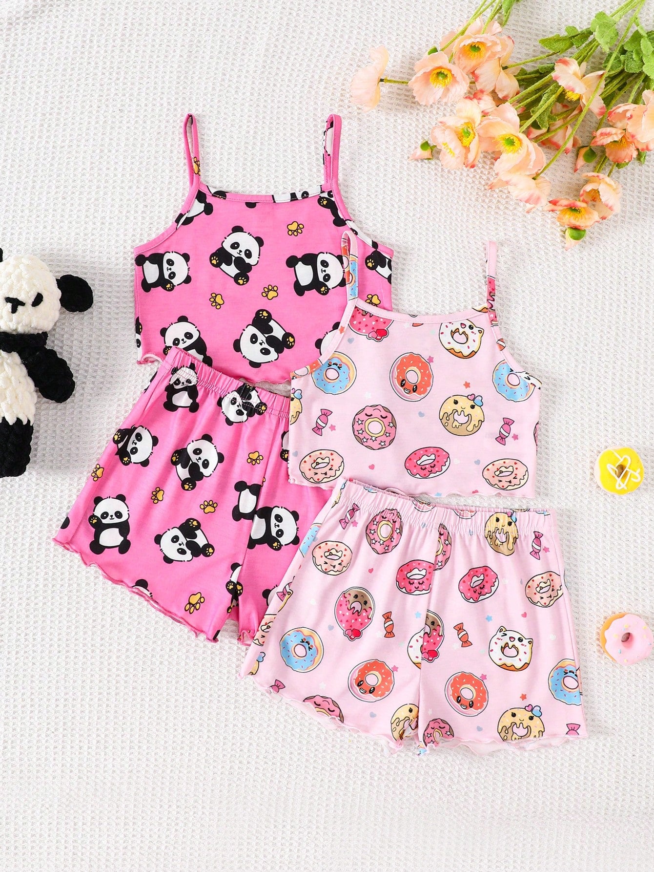 4pcs Young Girl Cute Rabbit Pattern Knitted Set - Tank Top, Shorts, And Pajamas For Summer