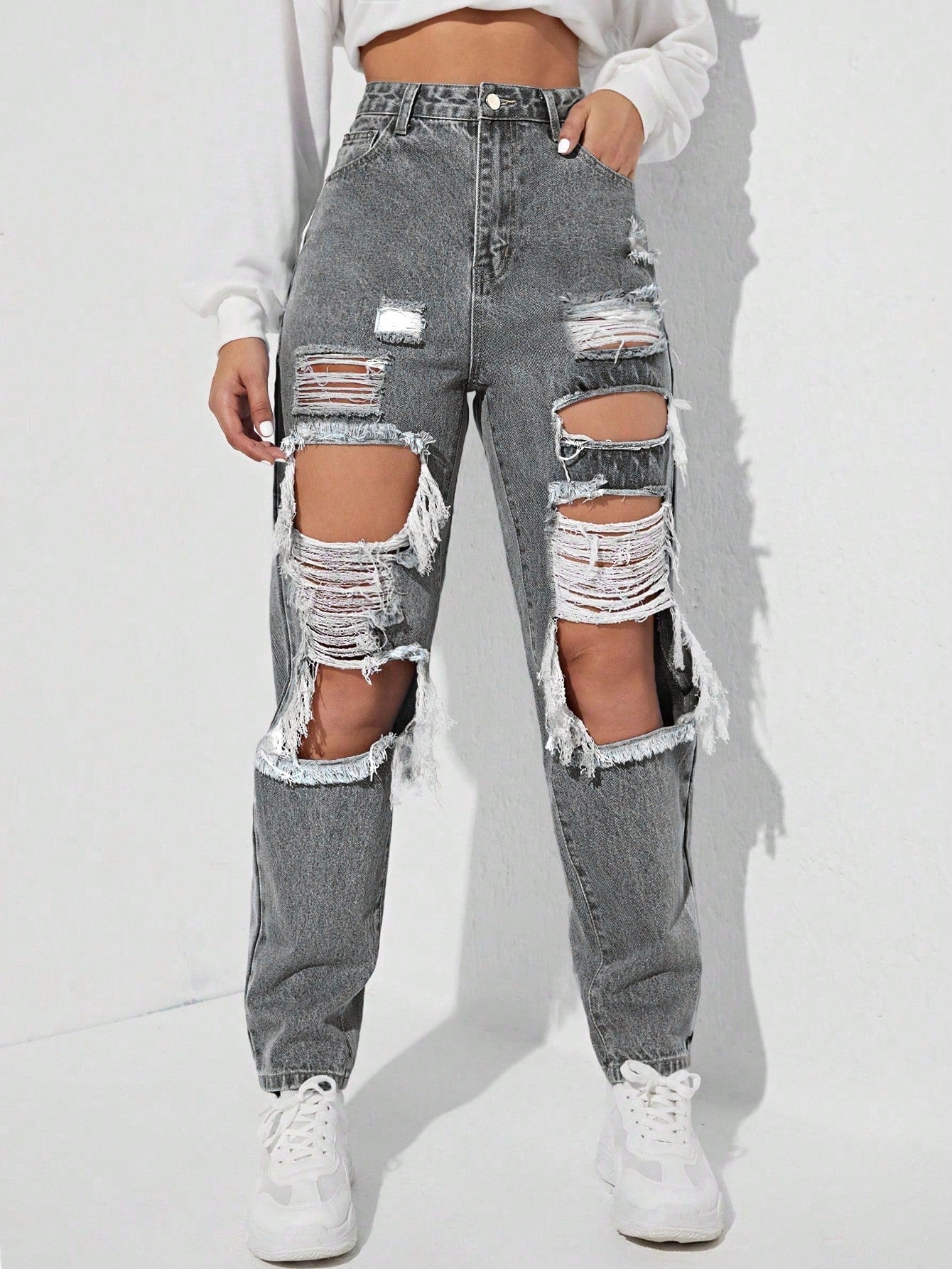 Women's Ripped Denim Trousers