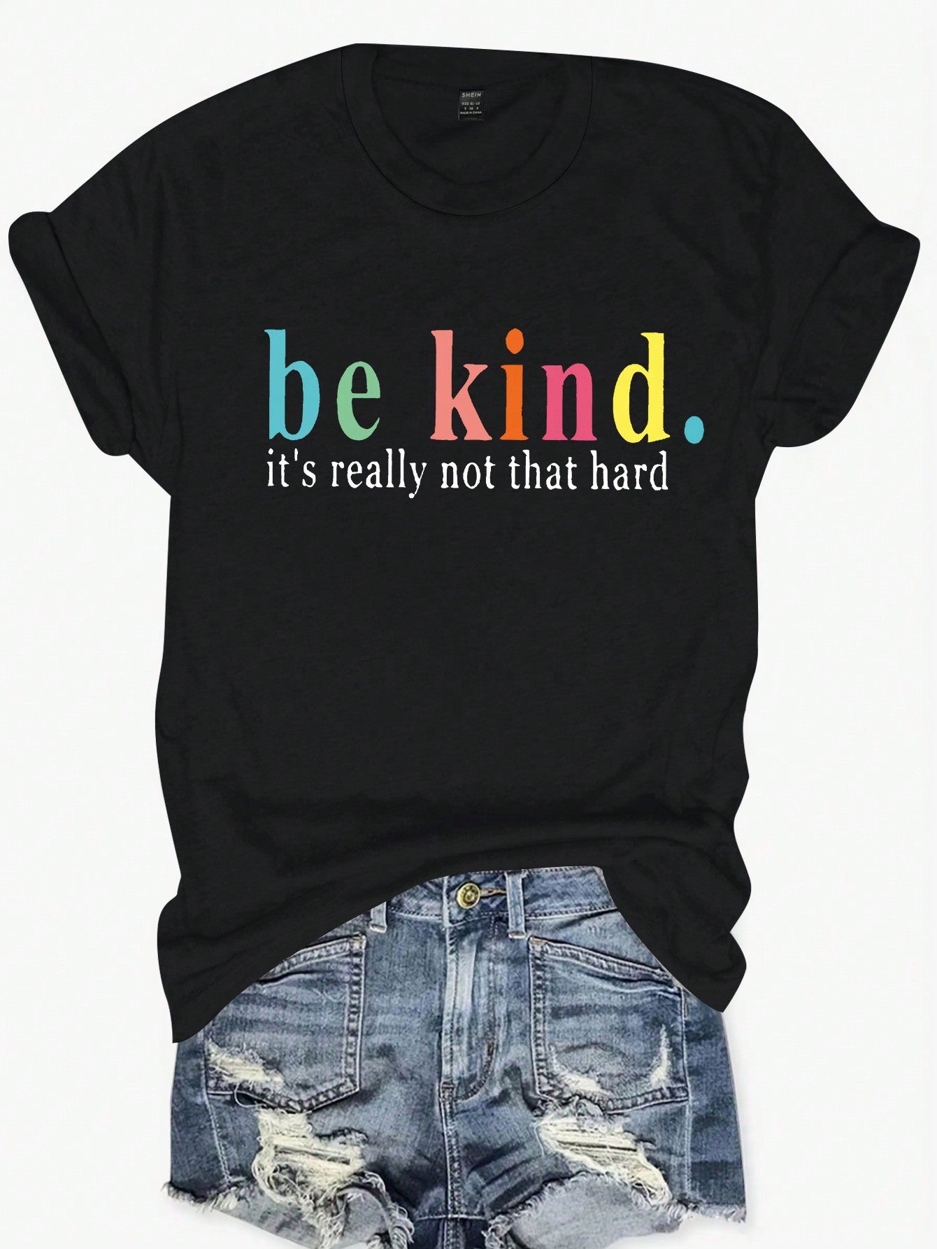 Plus Size Women's Round Neck Short Sleeve T-Shirt With Slogan Print, Be Kind It's Really Not That Hard