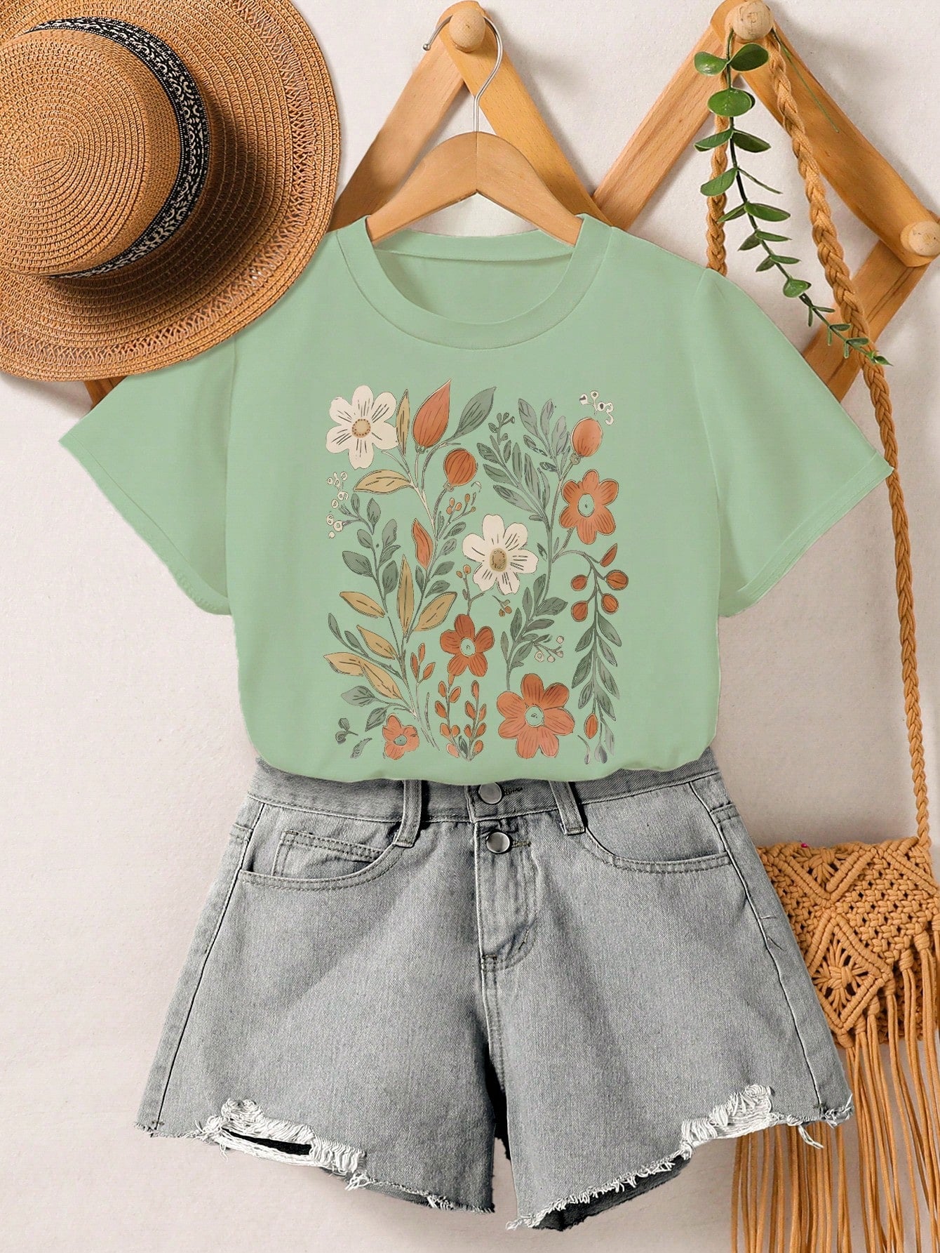 Tween Girl Round Neck Printed Casual Spring Summer T-Shirt