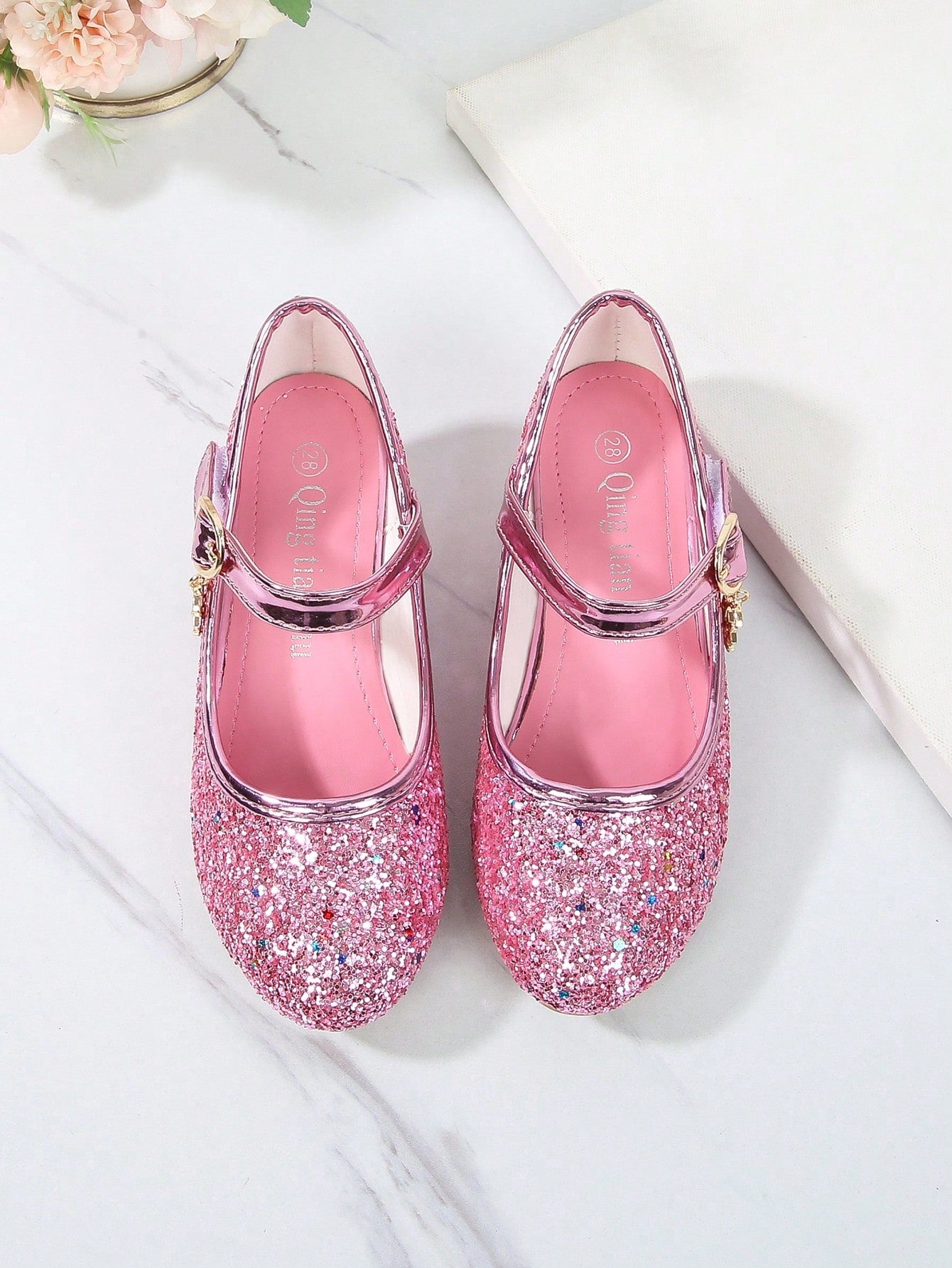 Girls' High Heel Shoes, Korean Style Princess Leather Shoes With Sequins, Suitable For Dancing And Spring/Autumn Season