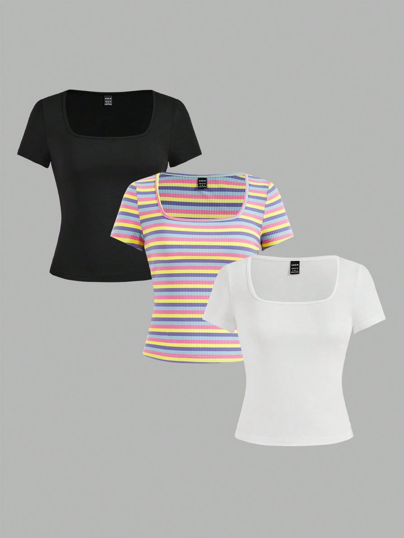 3pcs Women's Short Sleeve Short Casual Fitted T-Shirt Set Suitable For Summer