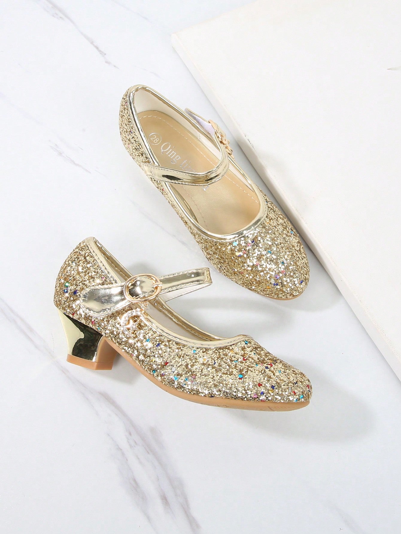 Girls' High Heel Shoes, Korean Style Princess Leather Shoes With Sequins, Suitable For Dancing And Spring/Autumn Season