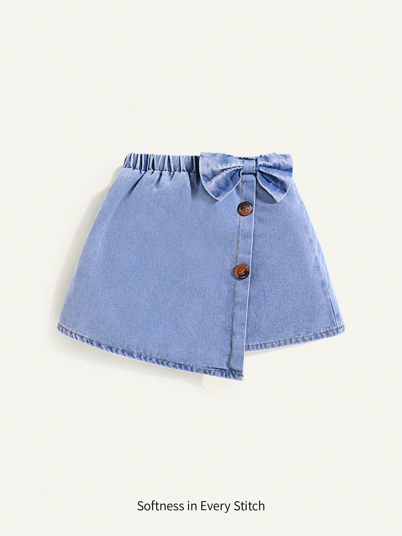 Cozy Cub Young Girls Cute Bowknot Front Asymmetrical Hem Denim Short Skirt,Kids Back To School Clothes Outfits