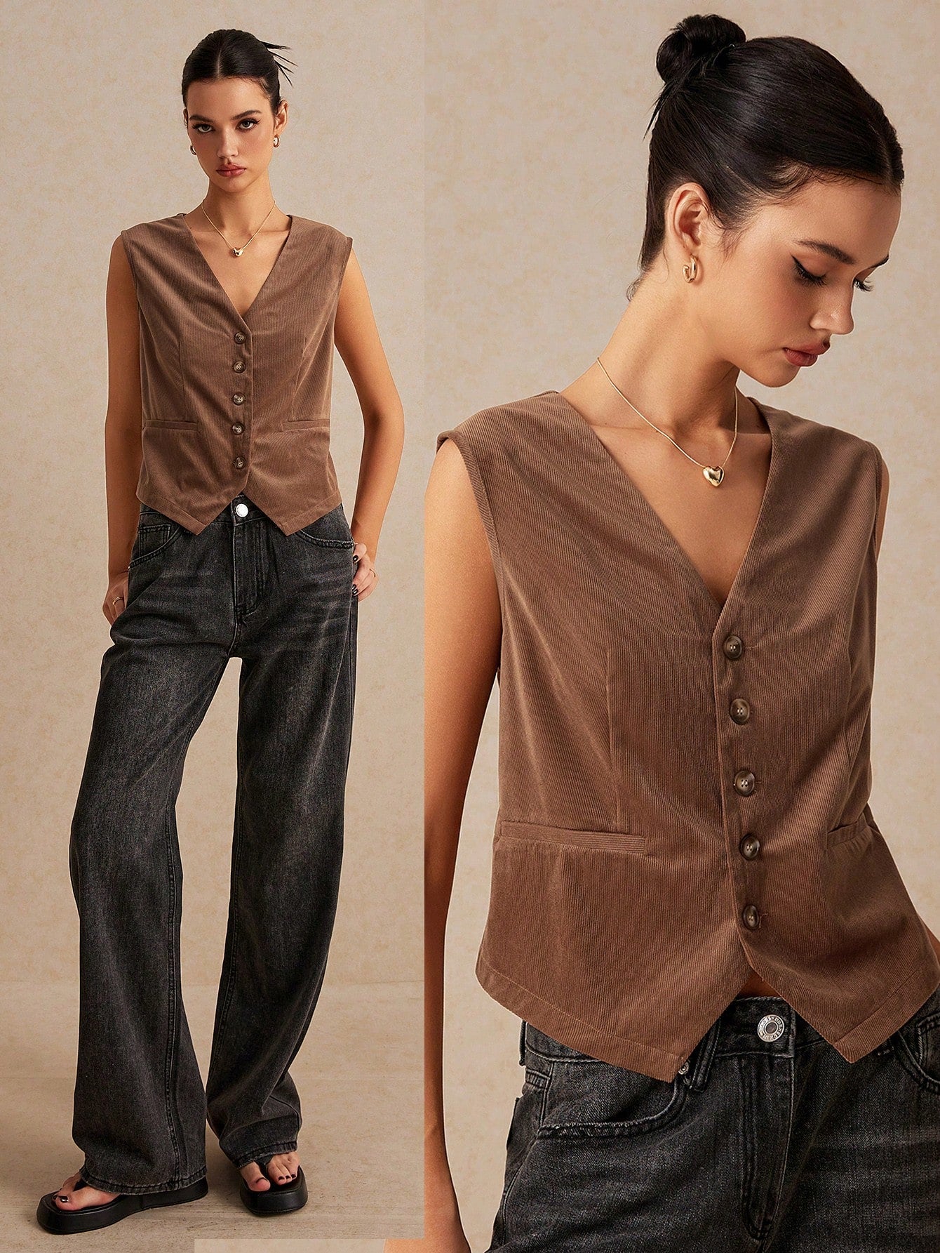 Frenchy Women's Summer Sleeveless V-Neck Single Breasted Linen Blazer Jacket