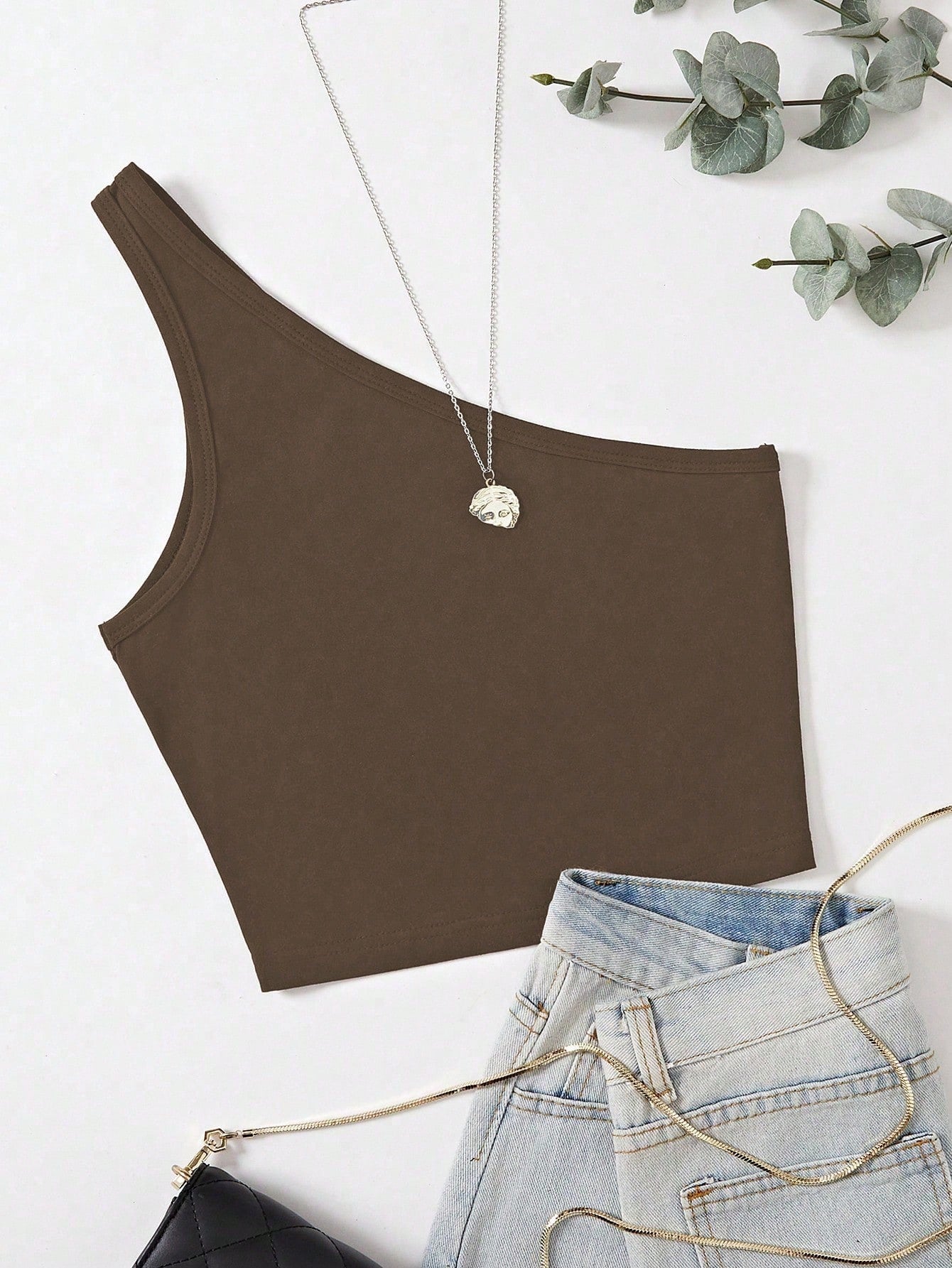 One Shoulder Rib-knit Crop Top