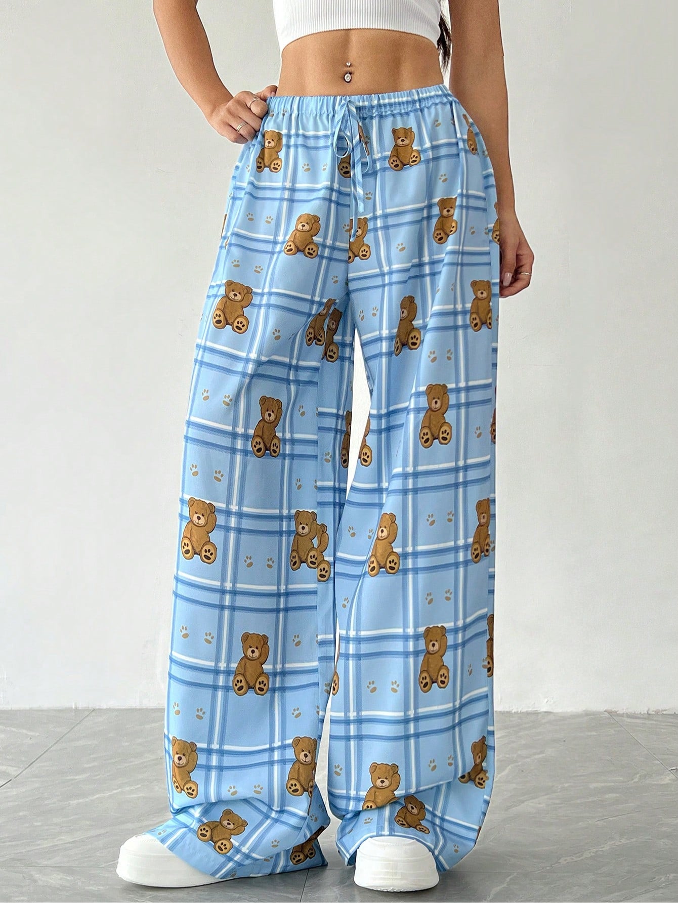 Loose Striped Wide-Leg Pants With Front Tie, Casual Wear