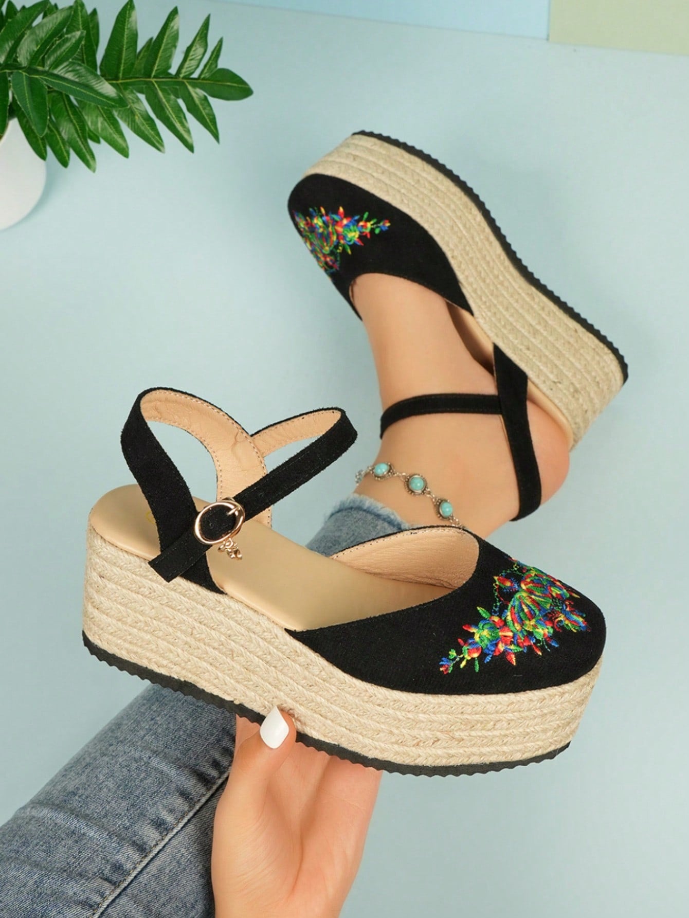 2024 Summer New Wedge Platform Straw Woven High Heel Sandals, Waterproof For Women