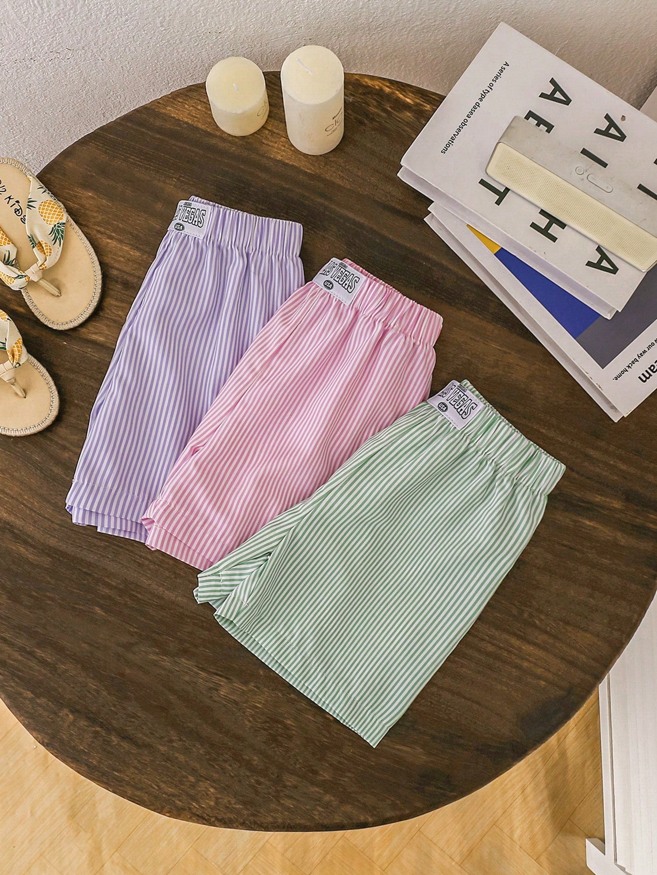 Young Girl Simple And Versatile Striped Shorts For Summer Vacation