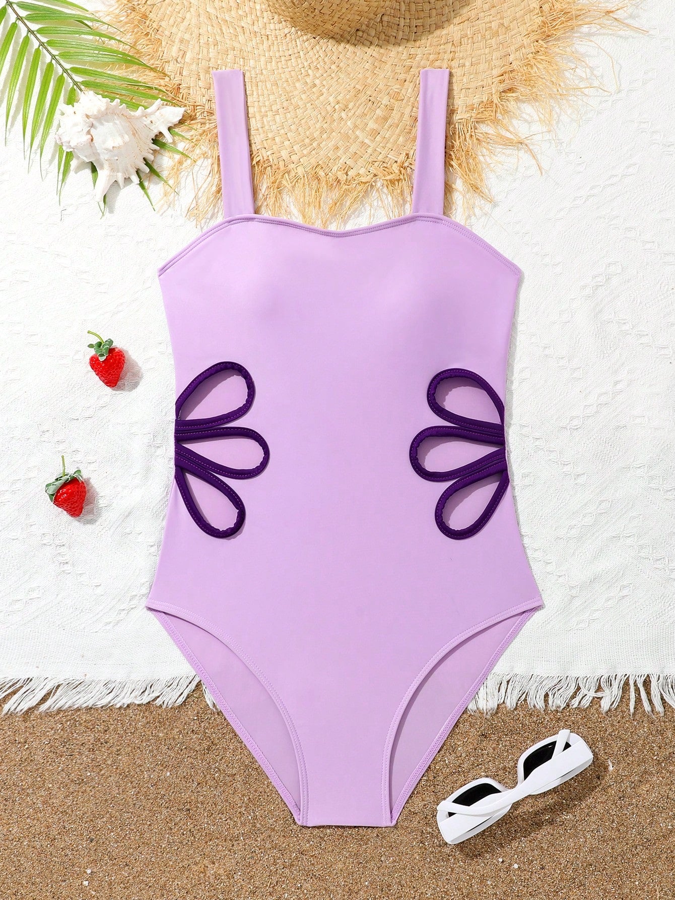 Teen Girl New Arrival Fashionable Solid Color Hollow-Out Both Sides One-Piece Swimsuit