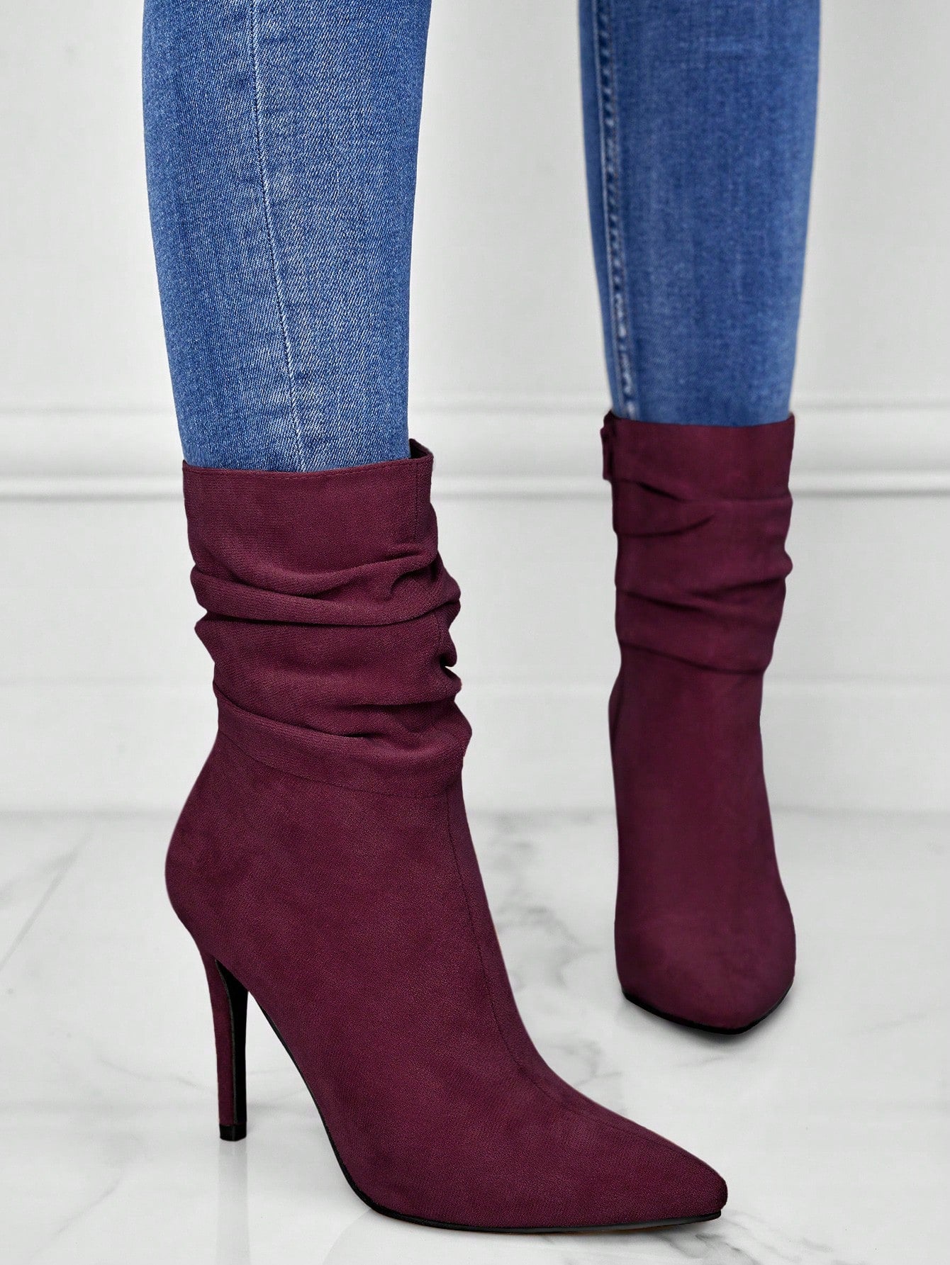 Solid Color Stretch Boots With High Heels And Side Zipper