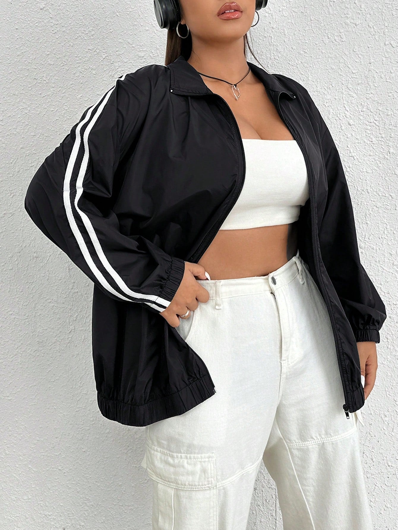 Plus Side Striped Zip Up Jacket