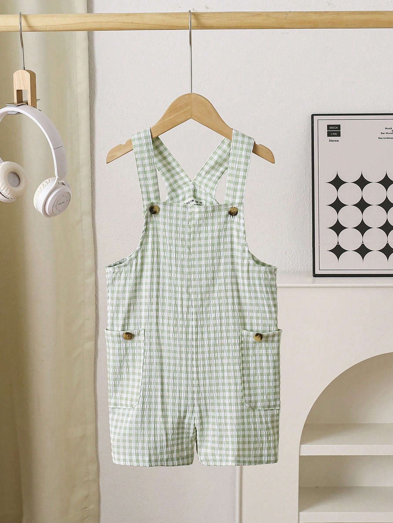 1pc Young Boy Casual And Simple Sleeveless Romper With Comfortable And Breathable Grid Fabric, Suitable For Spring And Summer