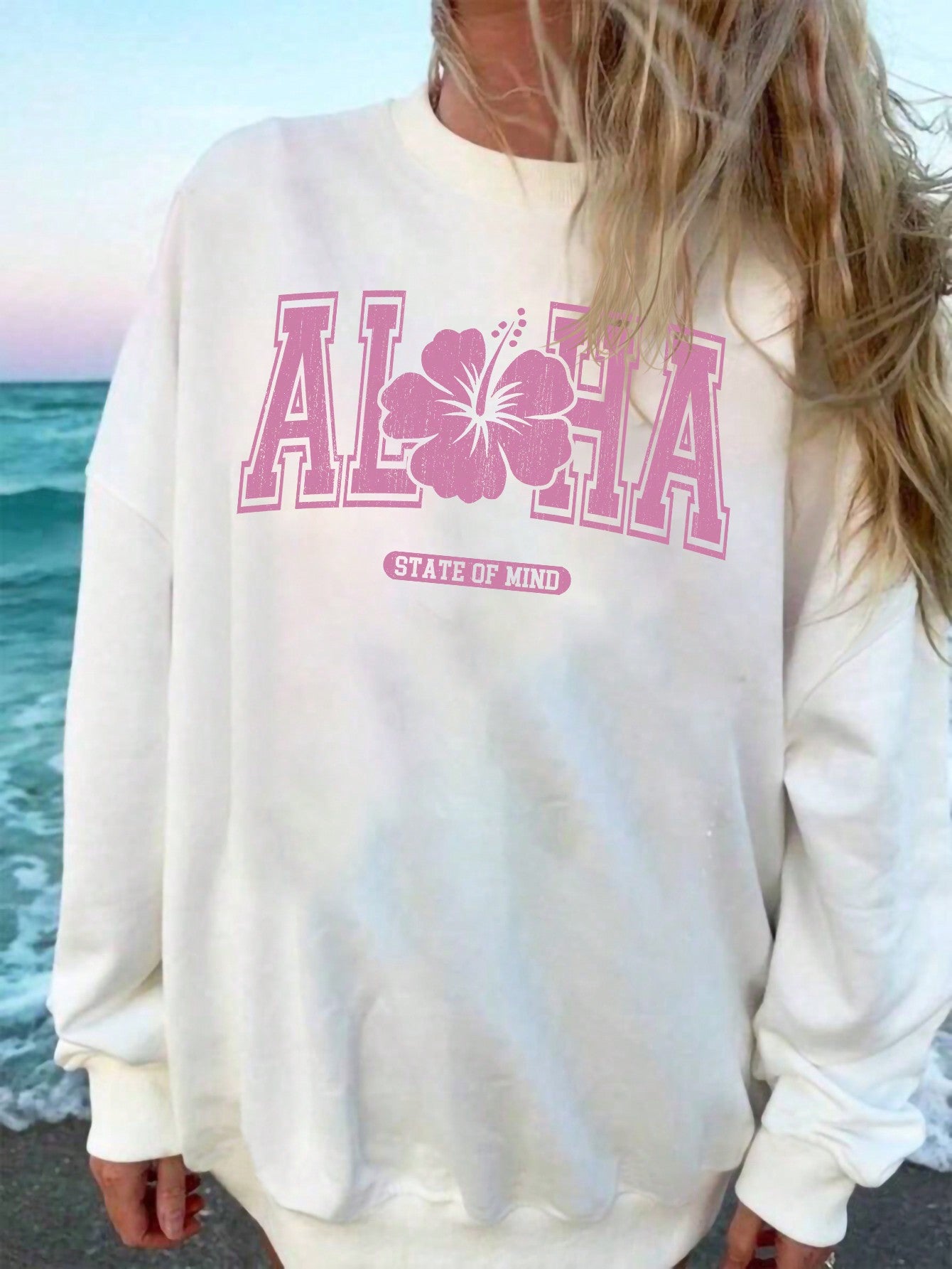 Letter Graphic Drop Shoulder Thermal Lined Sweatshirt For Summer Vacation