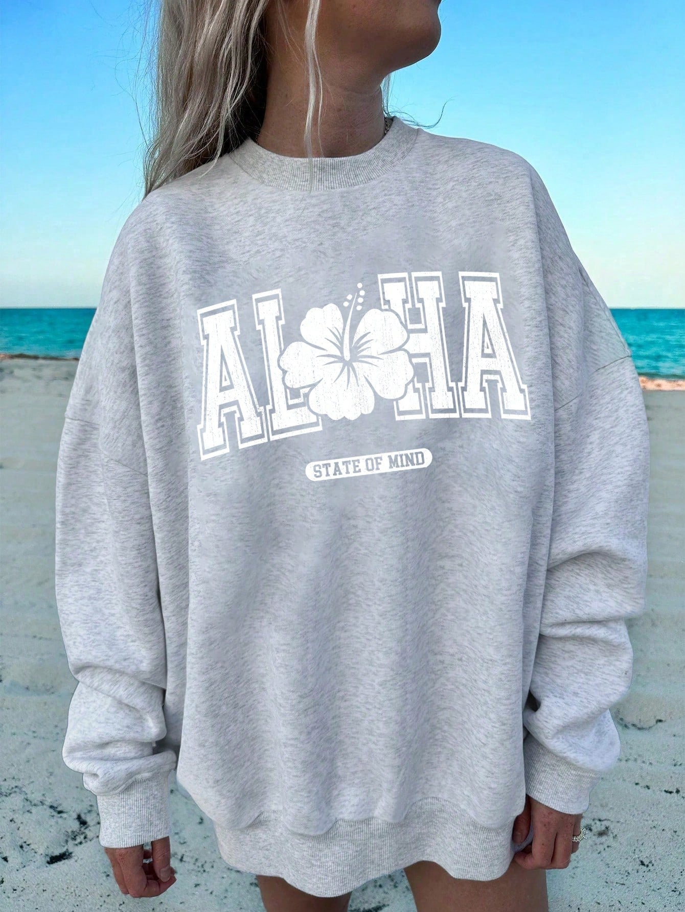 Letter Graphic Drop Shoulder Thermal Lined Sweatshirt For Summer Vacation