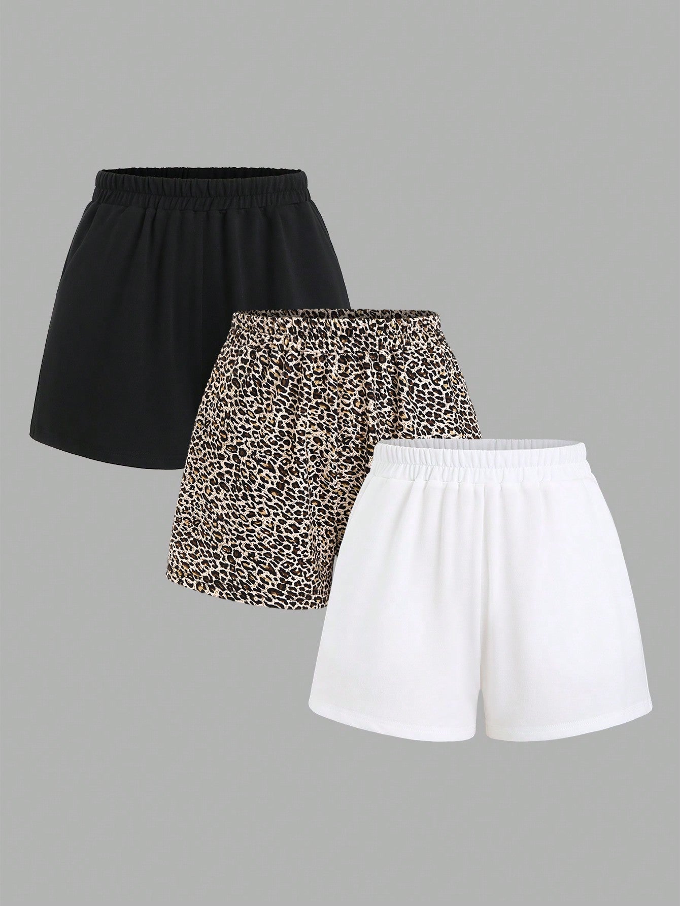 3pcs Solid Elastic Waist Track Shorts