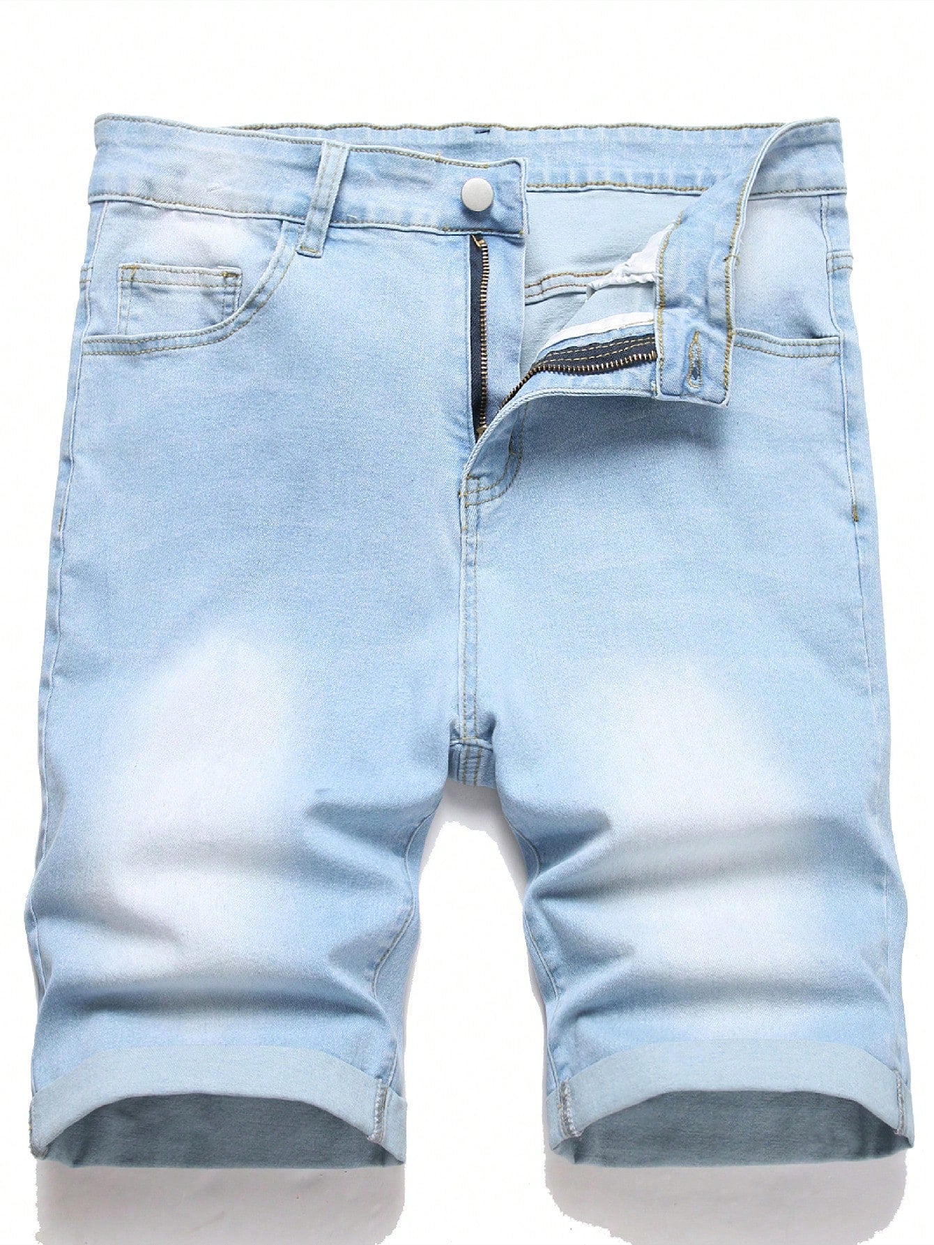 Plus Size Men's Denim Shorts With Pockets & Zipper