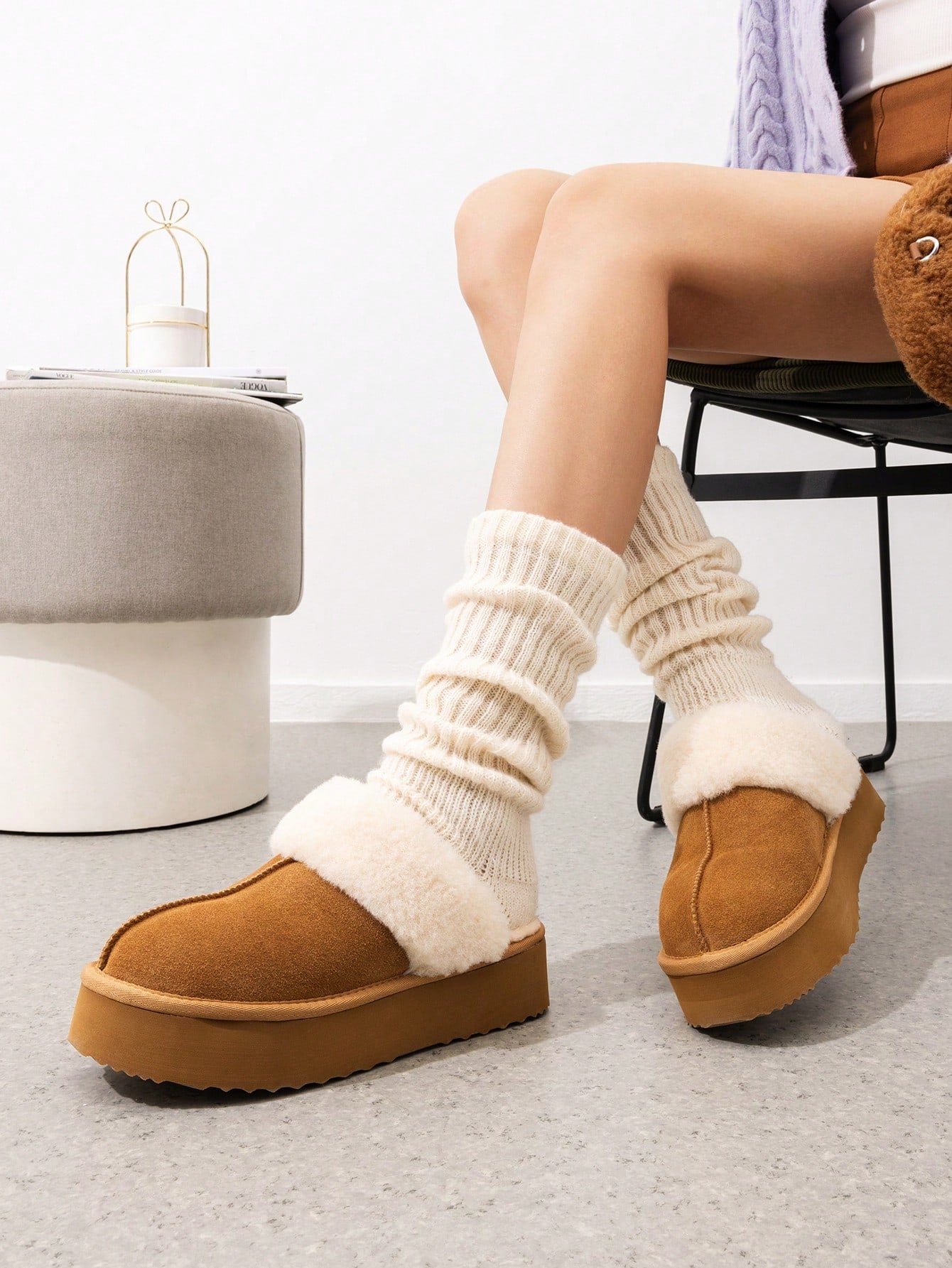 Women's Genuine Suede Fuzzy Cozy Memory Foam Waterproof Slippers: Stylish Platform Shoes For Indoor And Outdoor Comfort