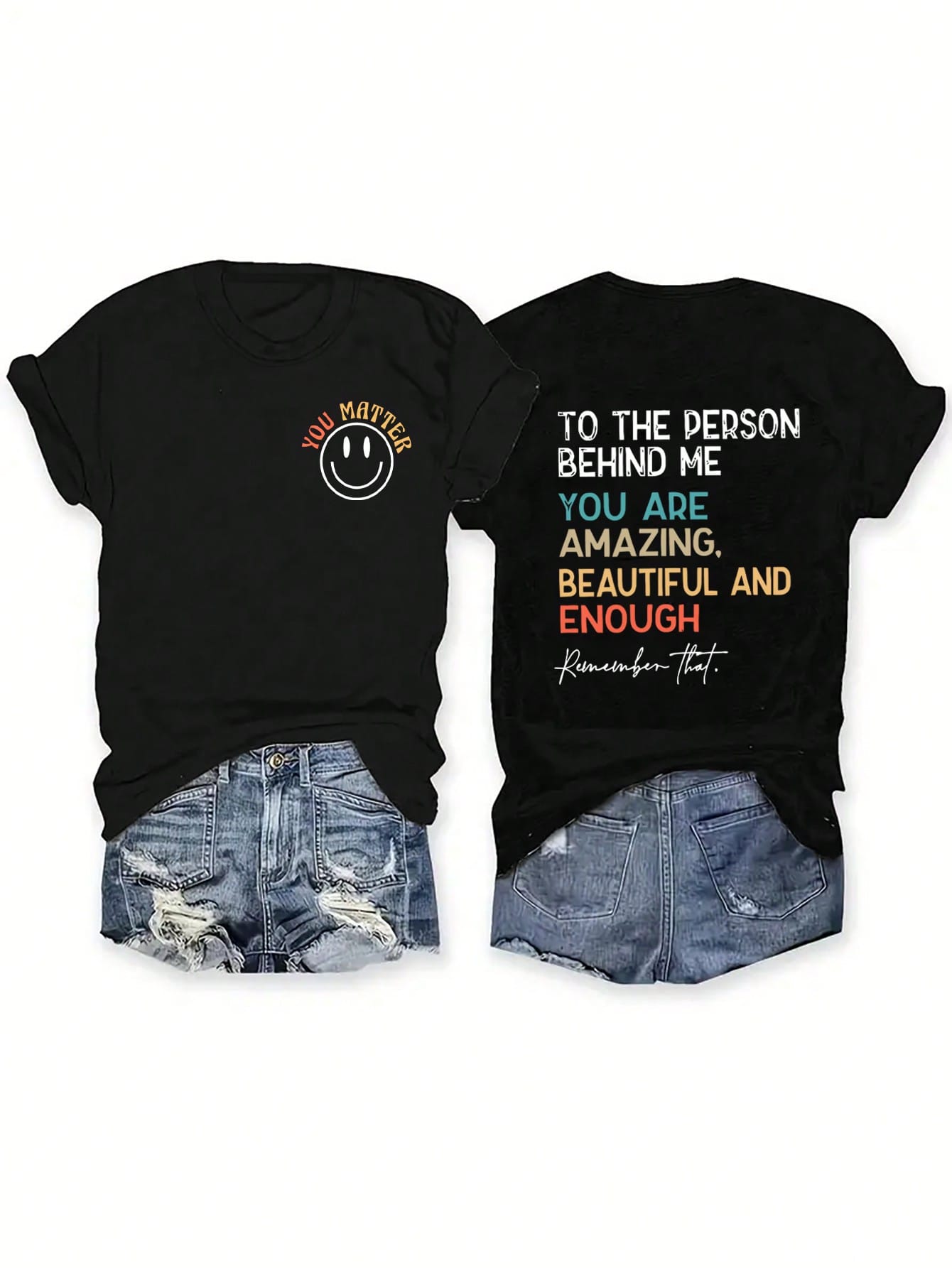 Plus Size Smile Face And Slogan Print Short Sleeve Casual Summer T-Shirt