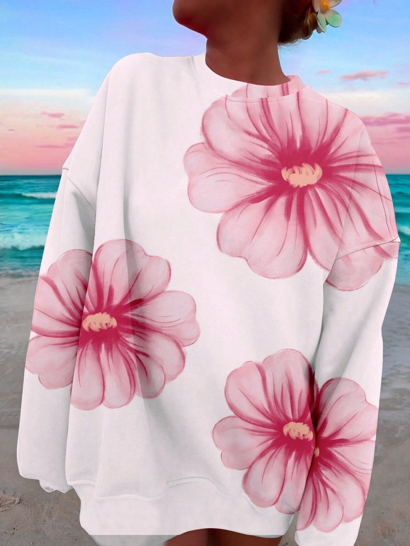 Casual Simple Printed Round Neck Loose Fit Women's Long Sleeve Sweatshirt