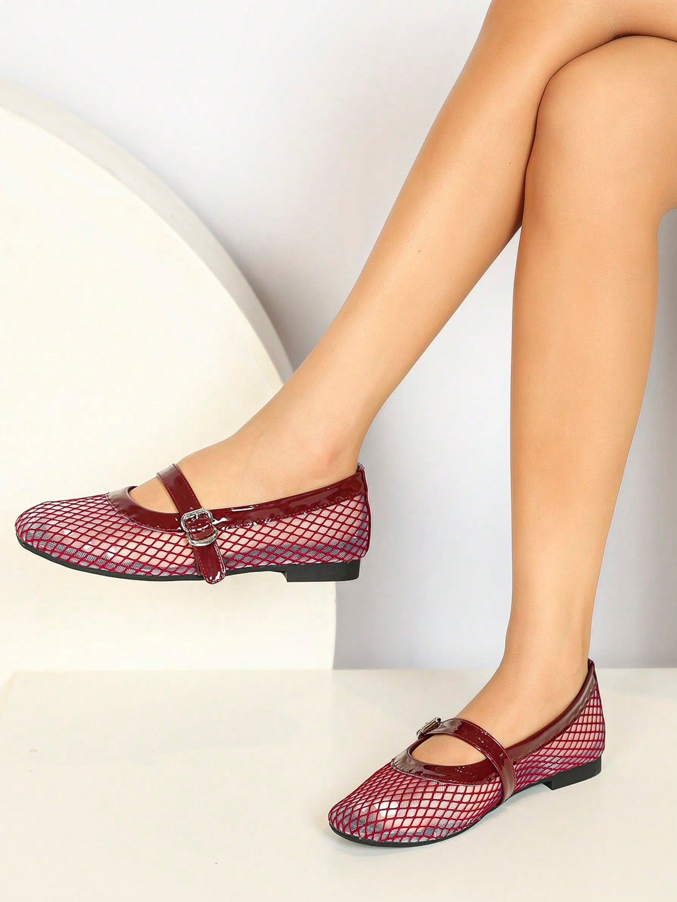 Women's Round Toe Soft Breathable Contrast Mesh Hollow-Out Ribbon Decor Flat Loafers, Casual Shoes